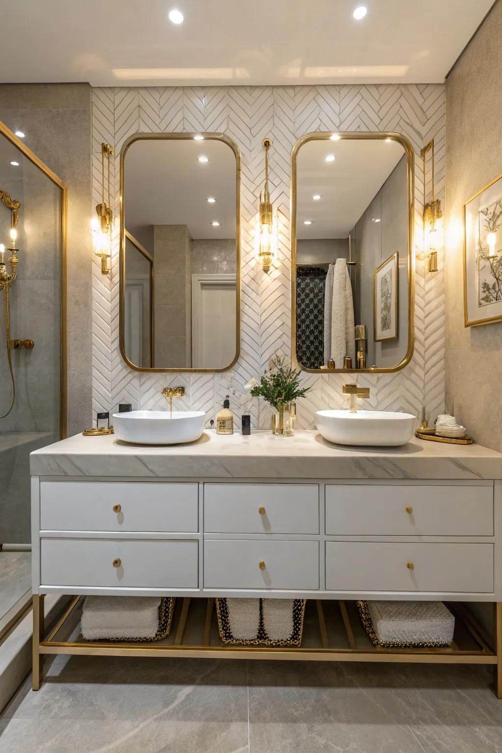 A modern bathroom featuring a spacious double sink console.