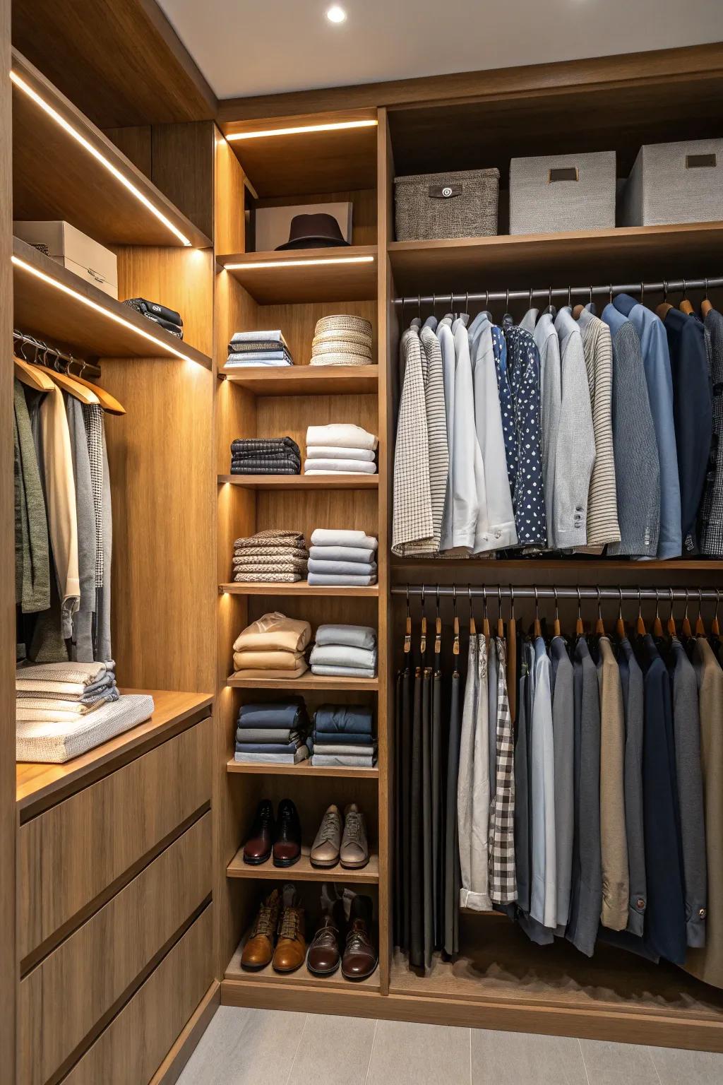 Open shelves provide simple access to your wardrobe.