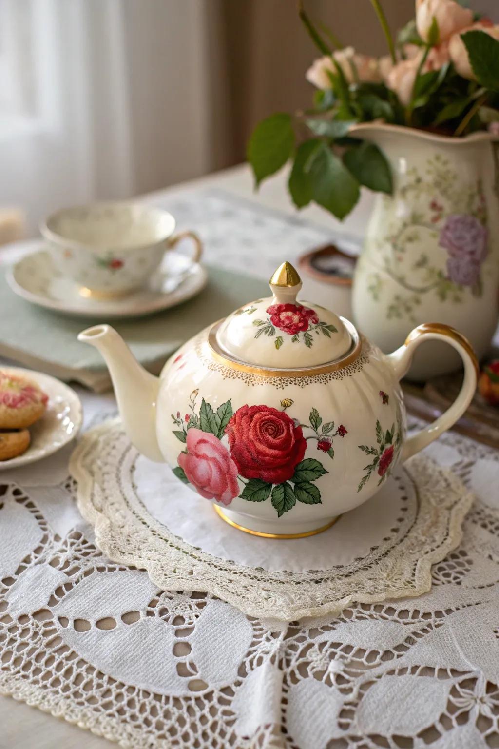 Infuse a romantic ambiance using ceramic pieces featuring roses.
