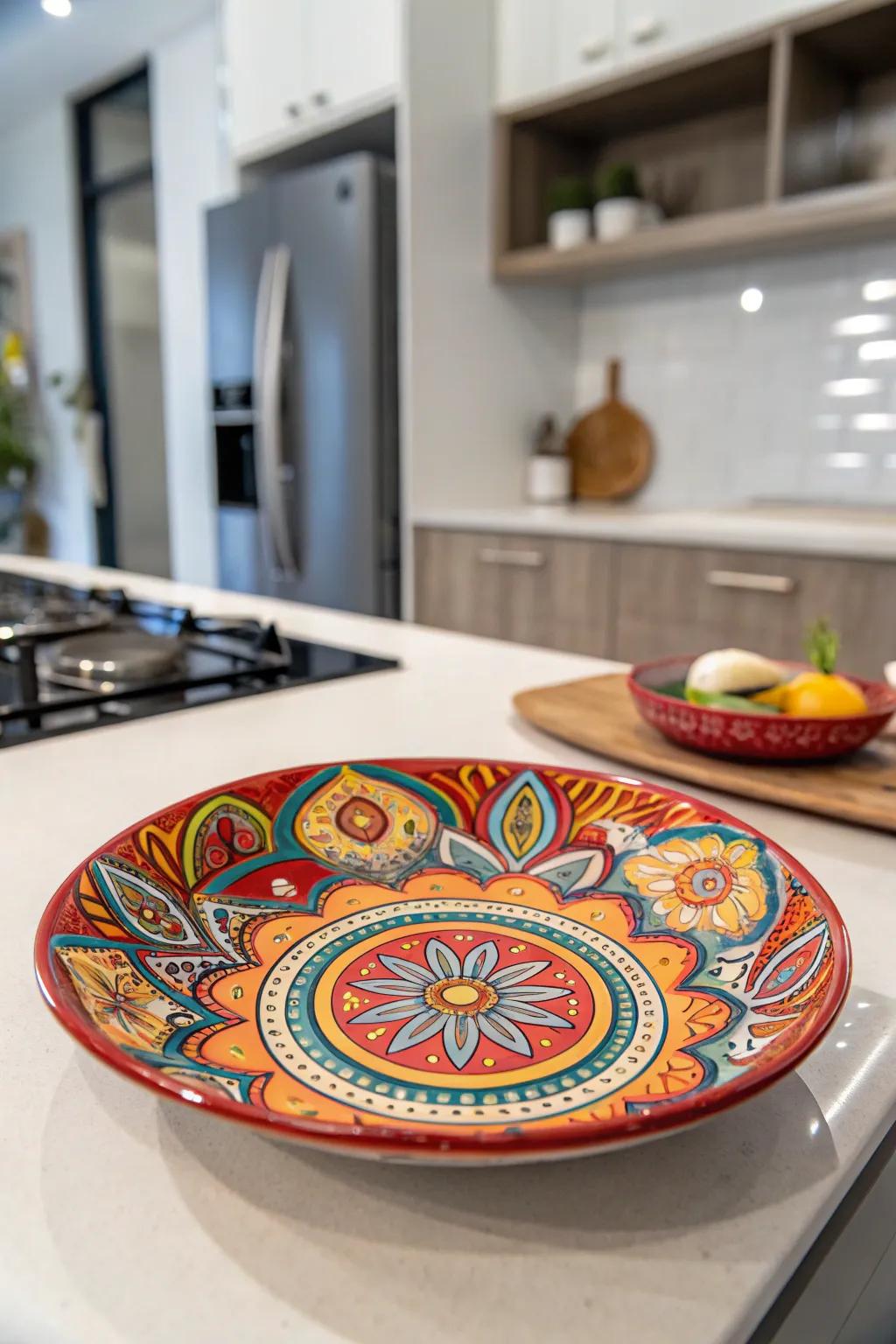 Infuse a burst of color using vibrant ceramic patterns.
