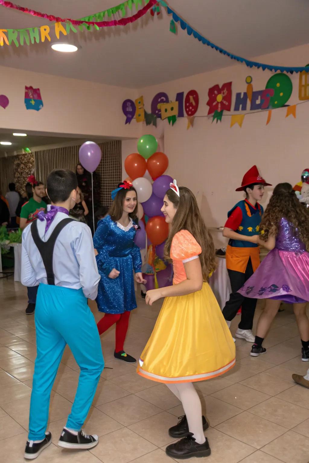 Teens showcasing creativity at a themed attire party.