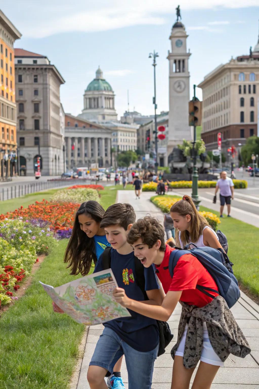 Teens embarking on an exciting scavenger hunt adventure.