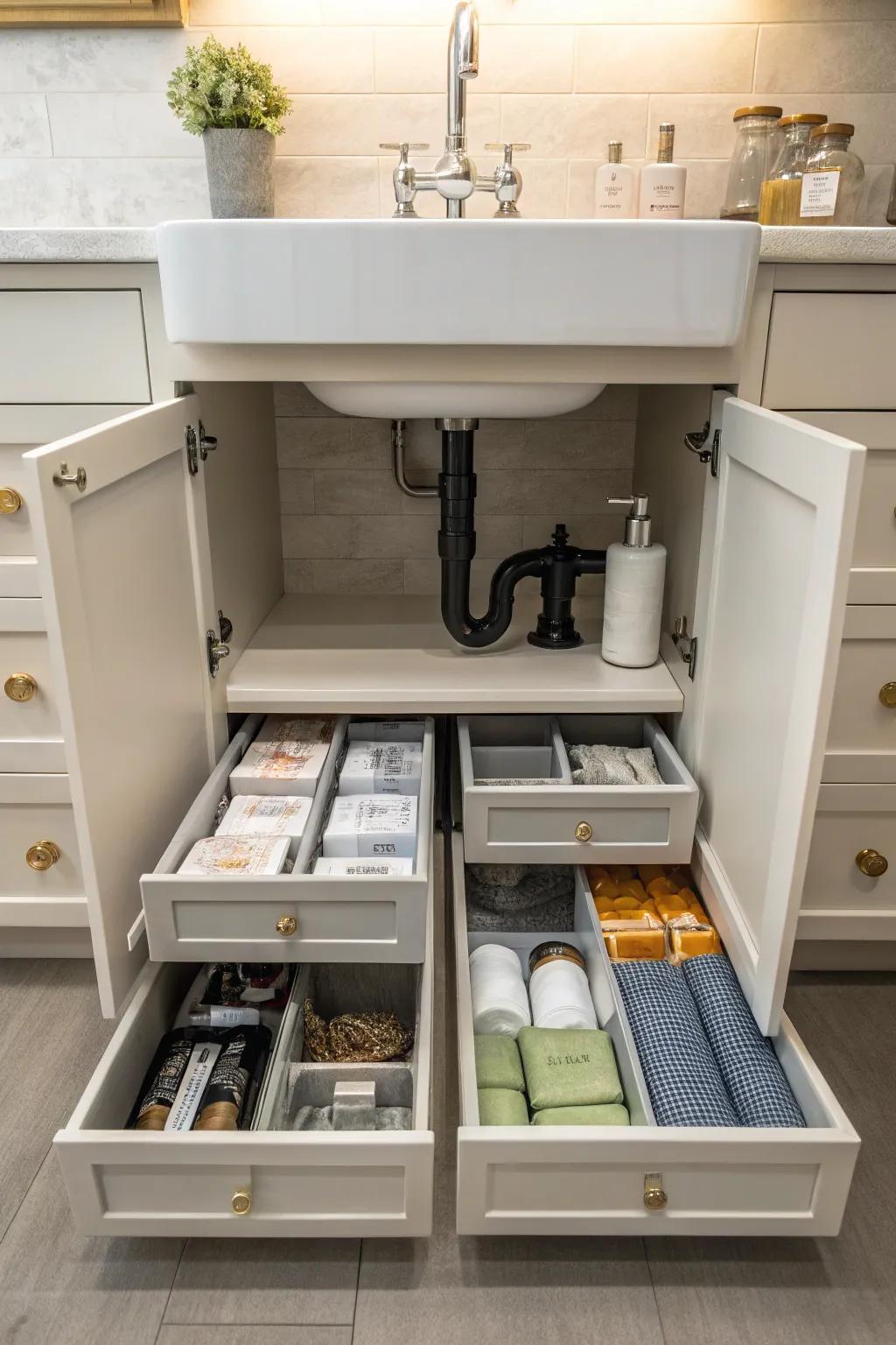 Get the most out of your space with modular drawers designed to fit your cabinet's specific shape.