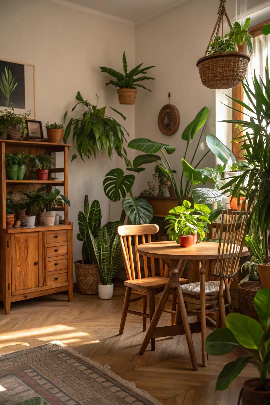 Natural additions, like plants, boost the room's vitality.