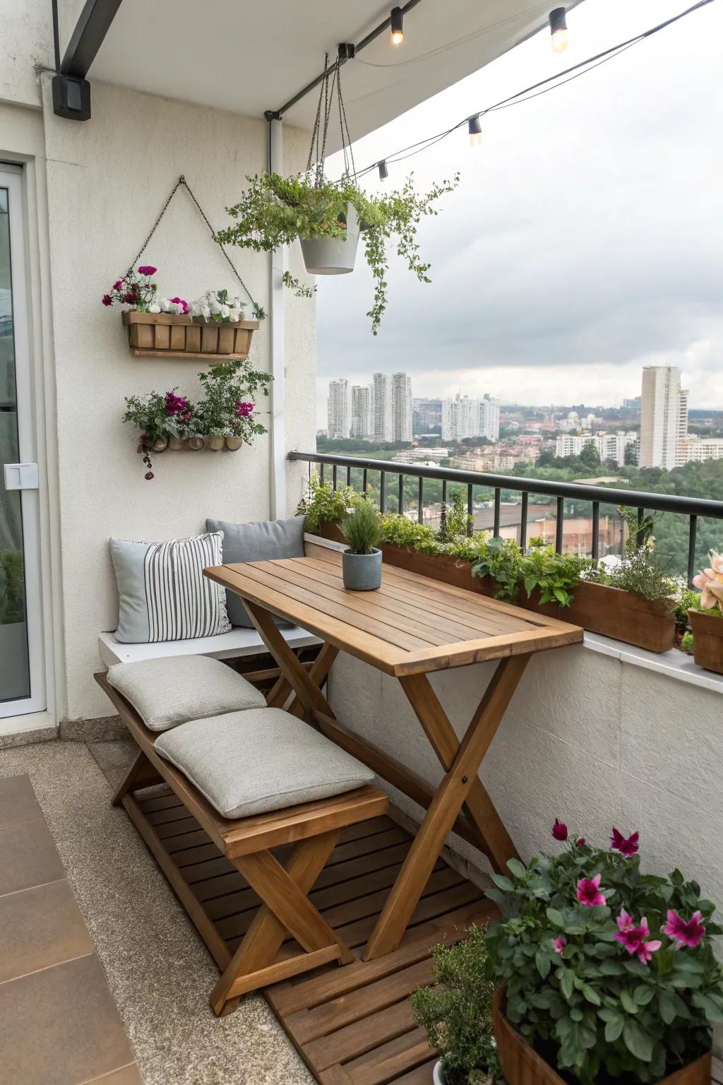 A bench smartly designed to double as a table.