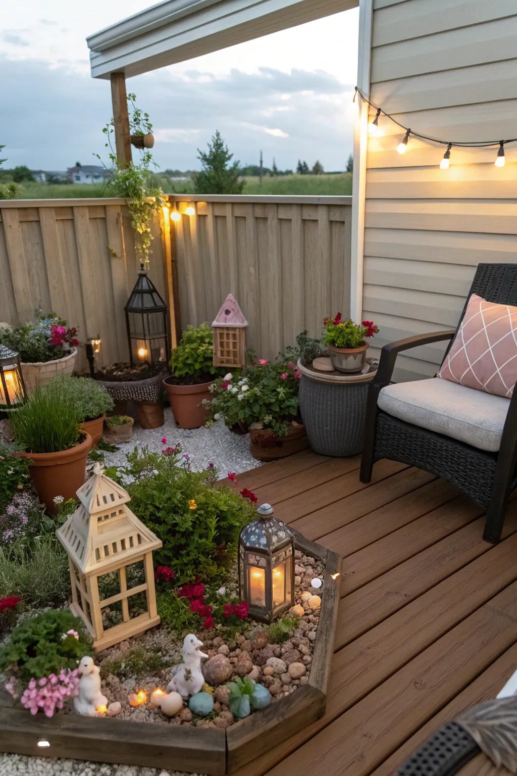 An enchanting fairy garden adding a whimsical touch to an outdoor space.