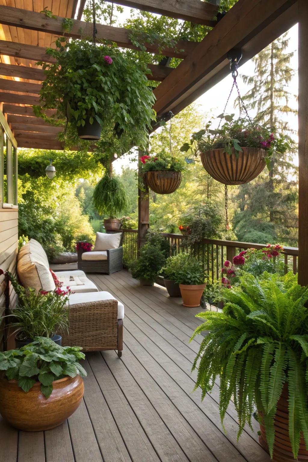 Nature-inspired decor with vibrant plants enhancing an outdoor space.