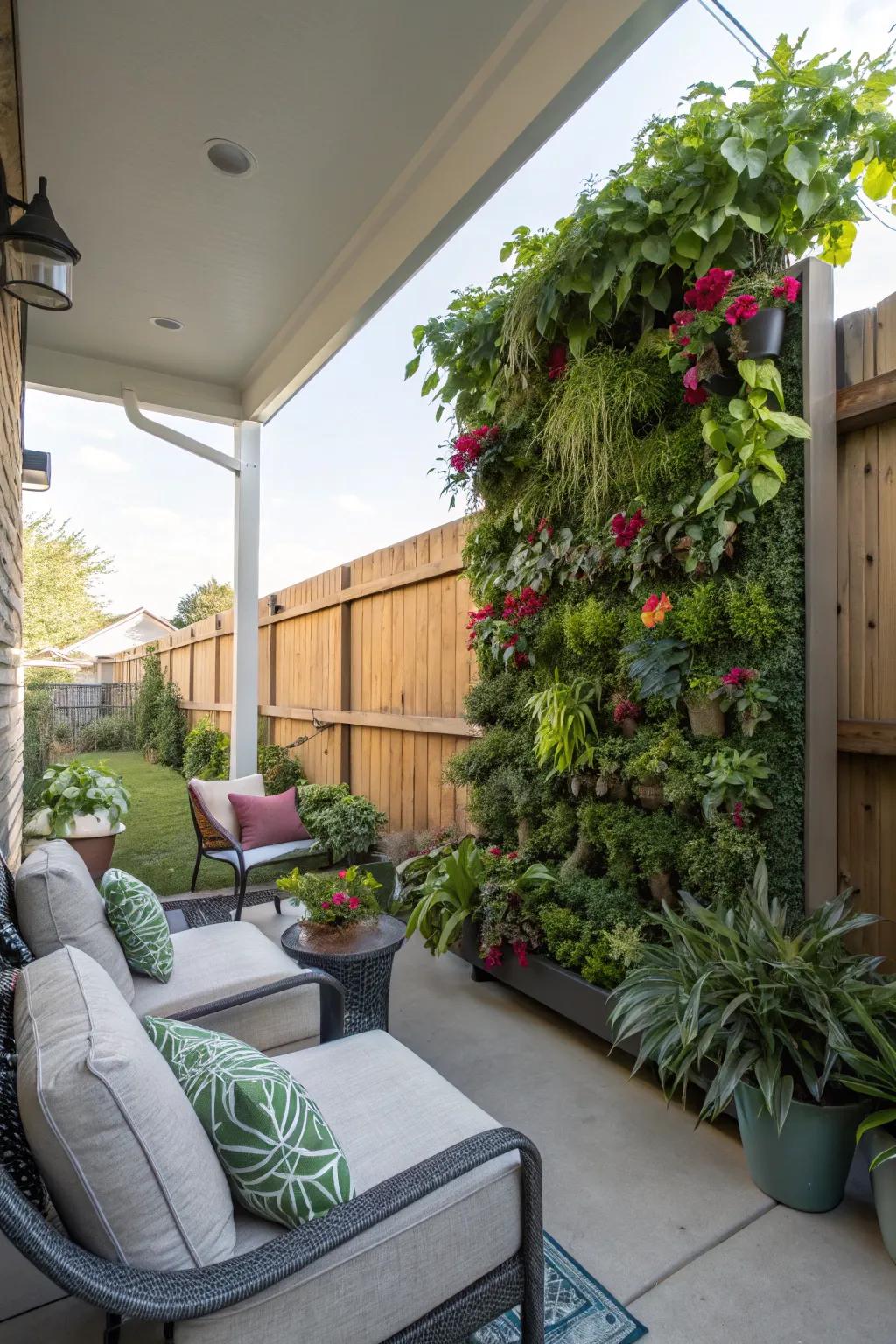 A vertical garden making a lush statement in an outdoor space.