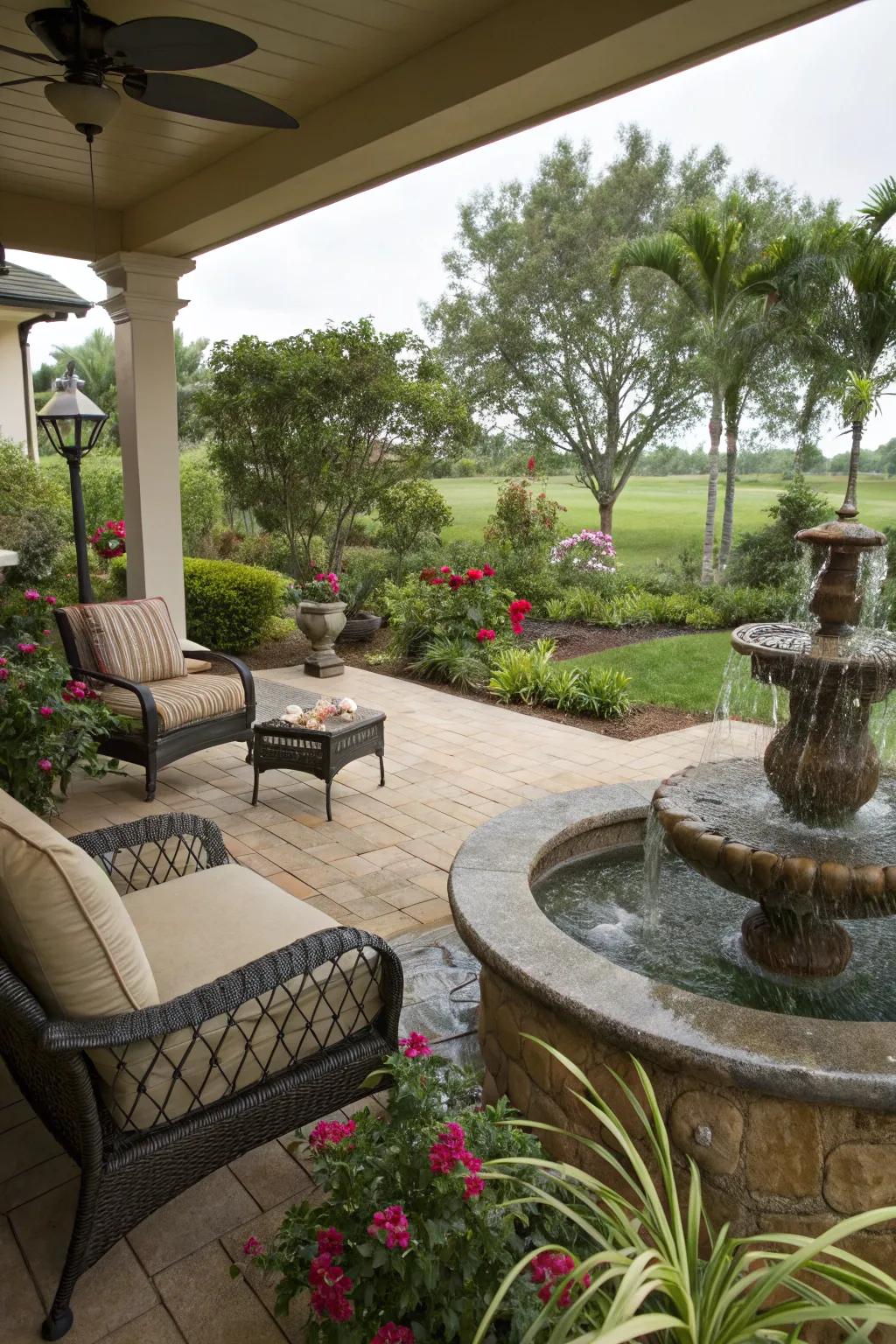 A serene water feature enhancing the tranquility of an outdoor space.