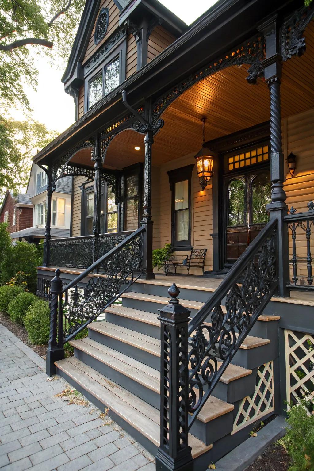 Bold black railings create a powerful visual impact.