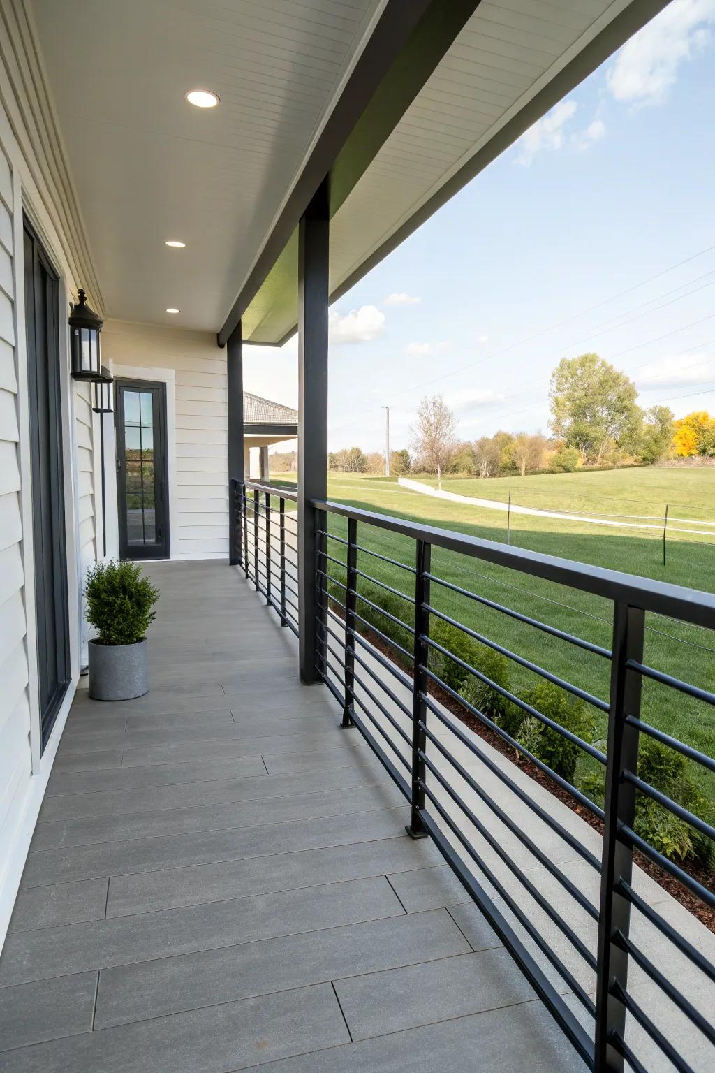 Horizontal lines in railings create a modern, streamlined effect.