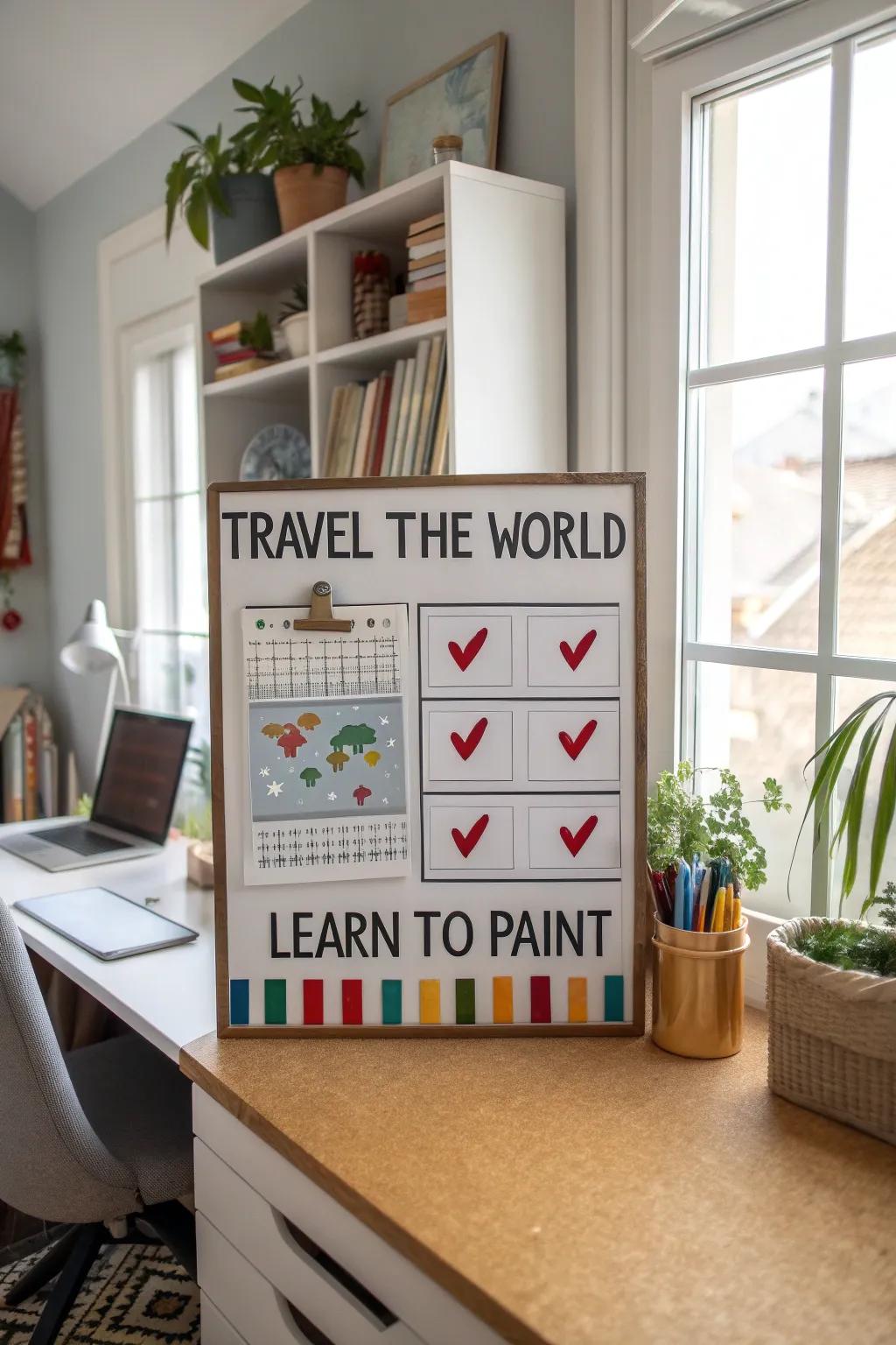 Checklist markers add a playful touch to decor.