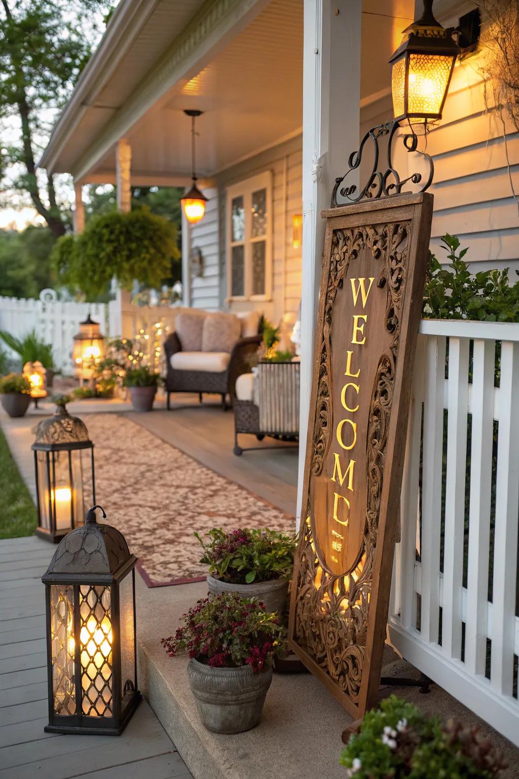 An inviting marker welcomes guests with sophistication and warmth.