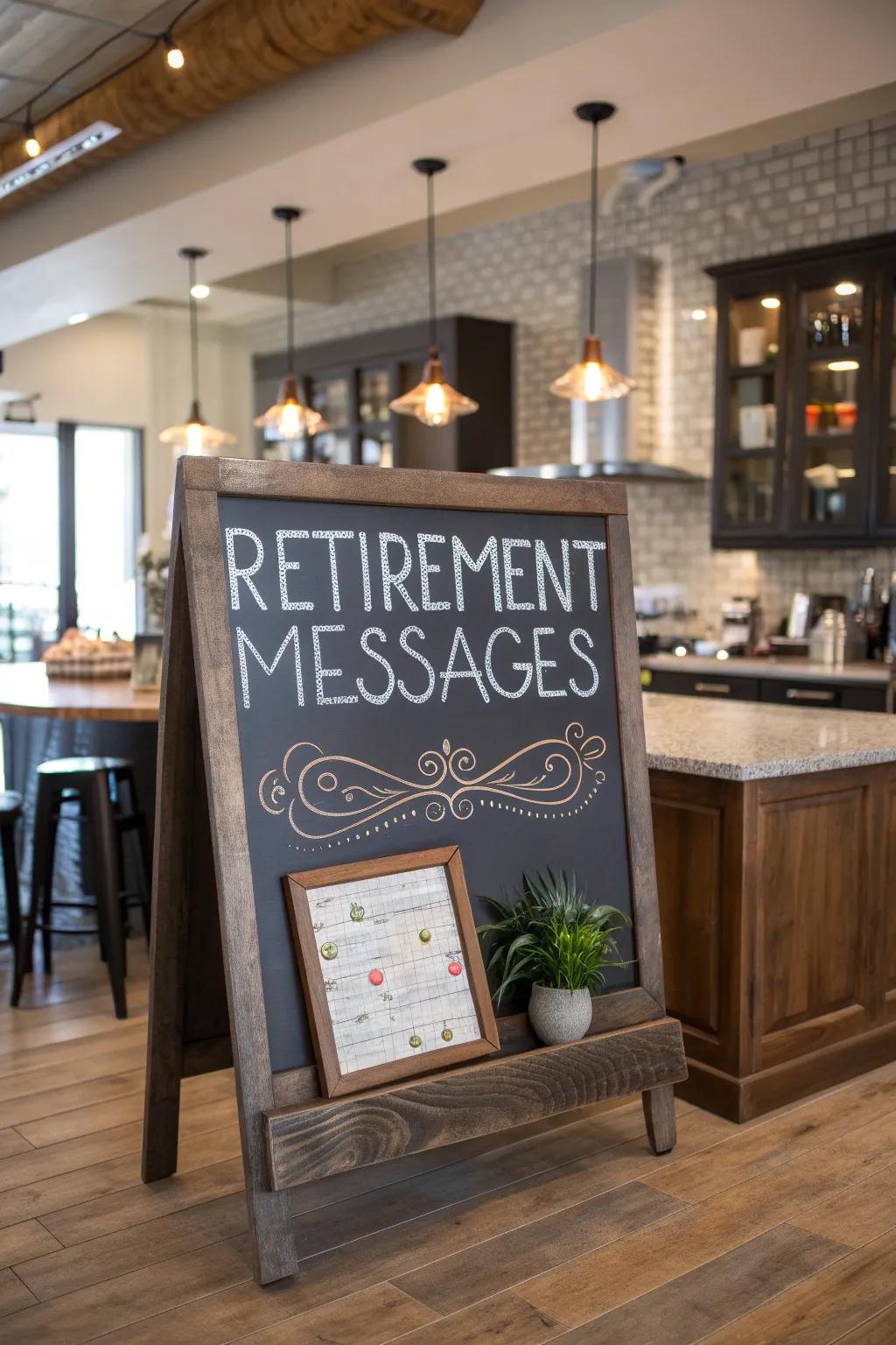 A delightful chalkboard marker adds charm to any retirement celebration.