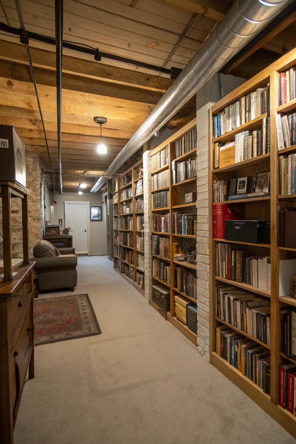 Strategic vertical storage enhances the feel and functionality of the space.