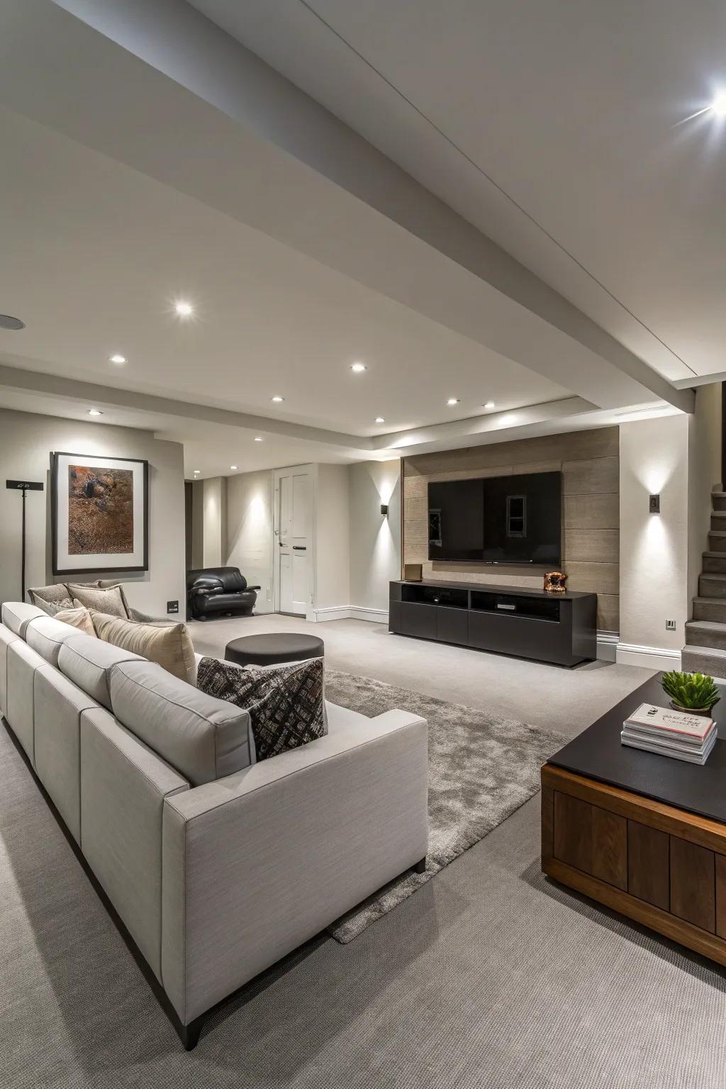 Streamlined, low furniture helps keep the room spacious and clutter-free.