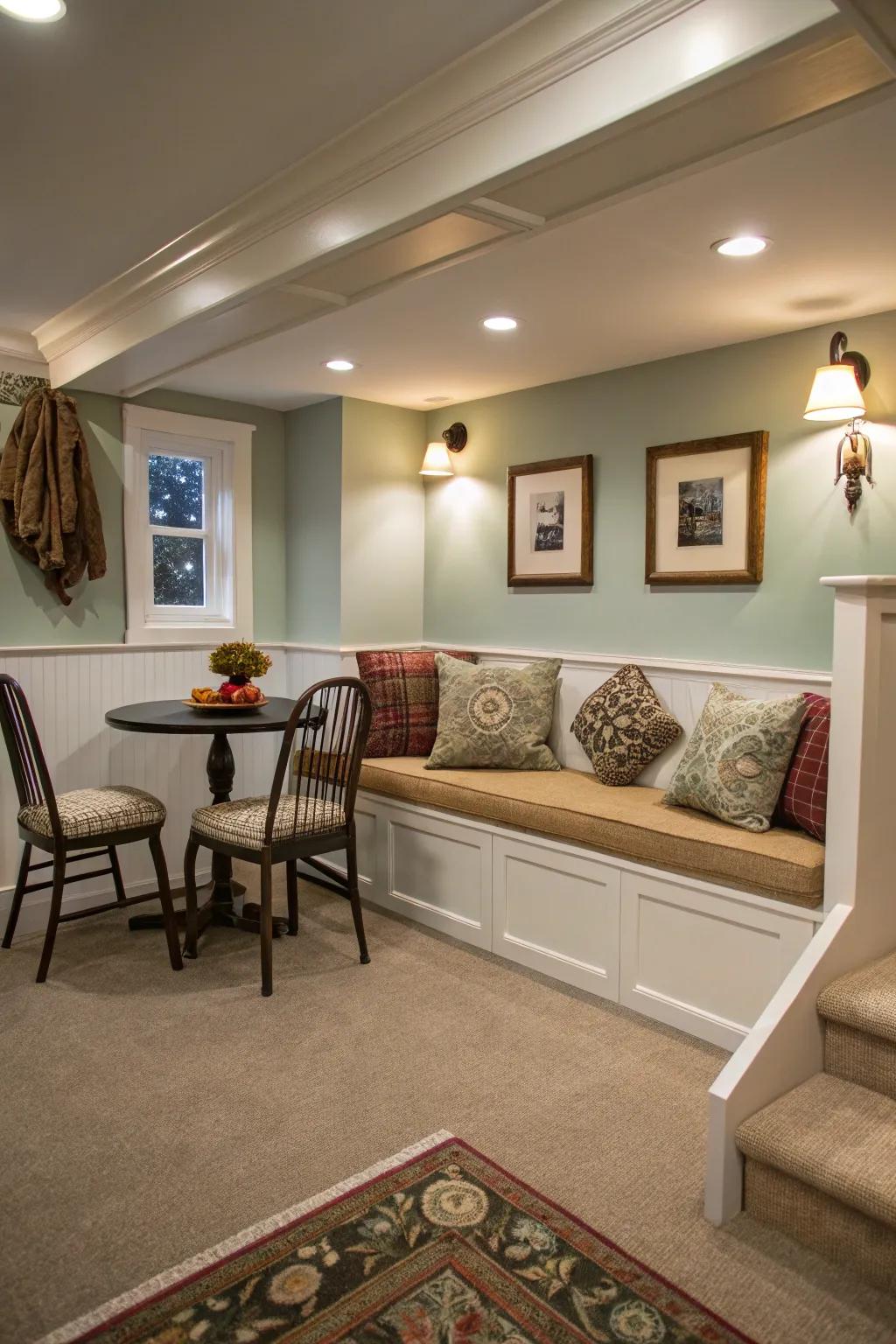 Banquette seating makes the most of the area and provides extra storage.