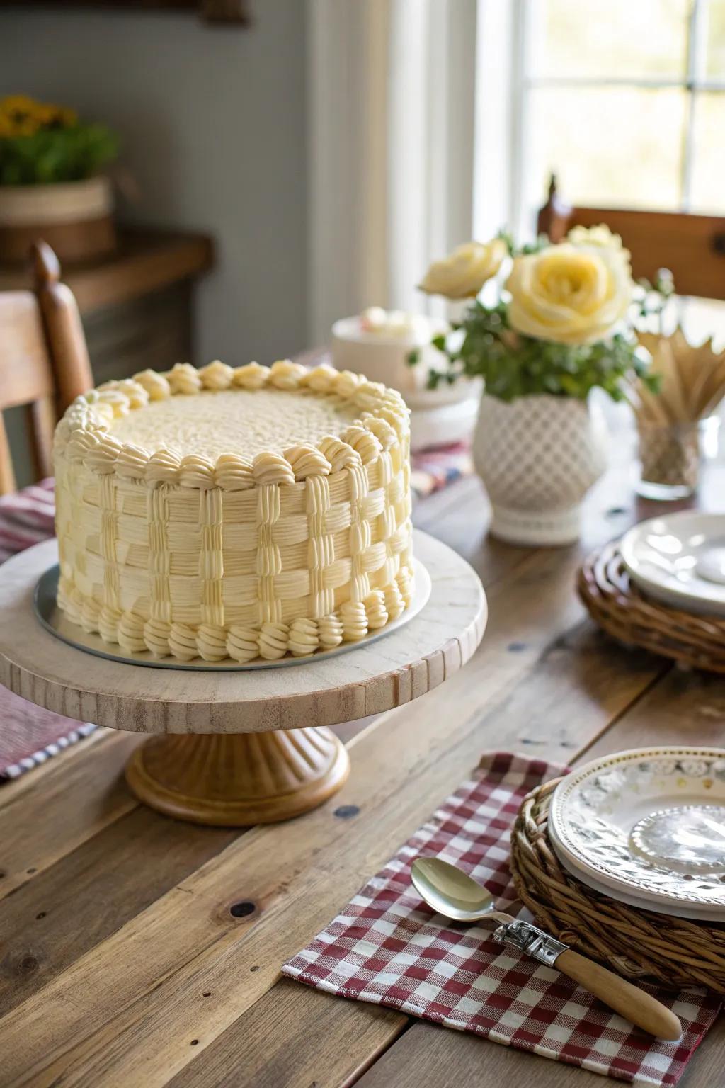Charming sweet cream basket weave for a rustic cake