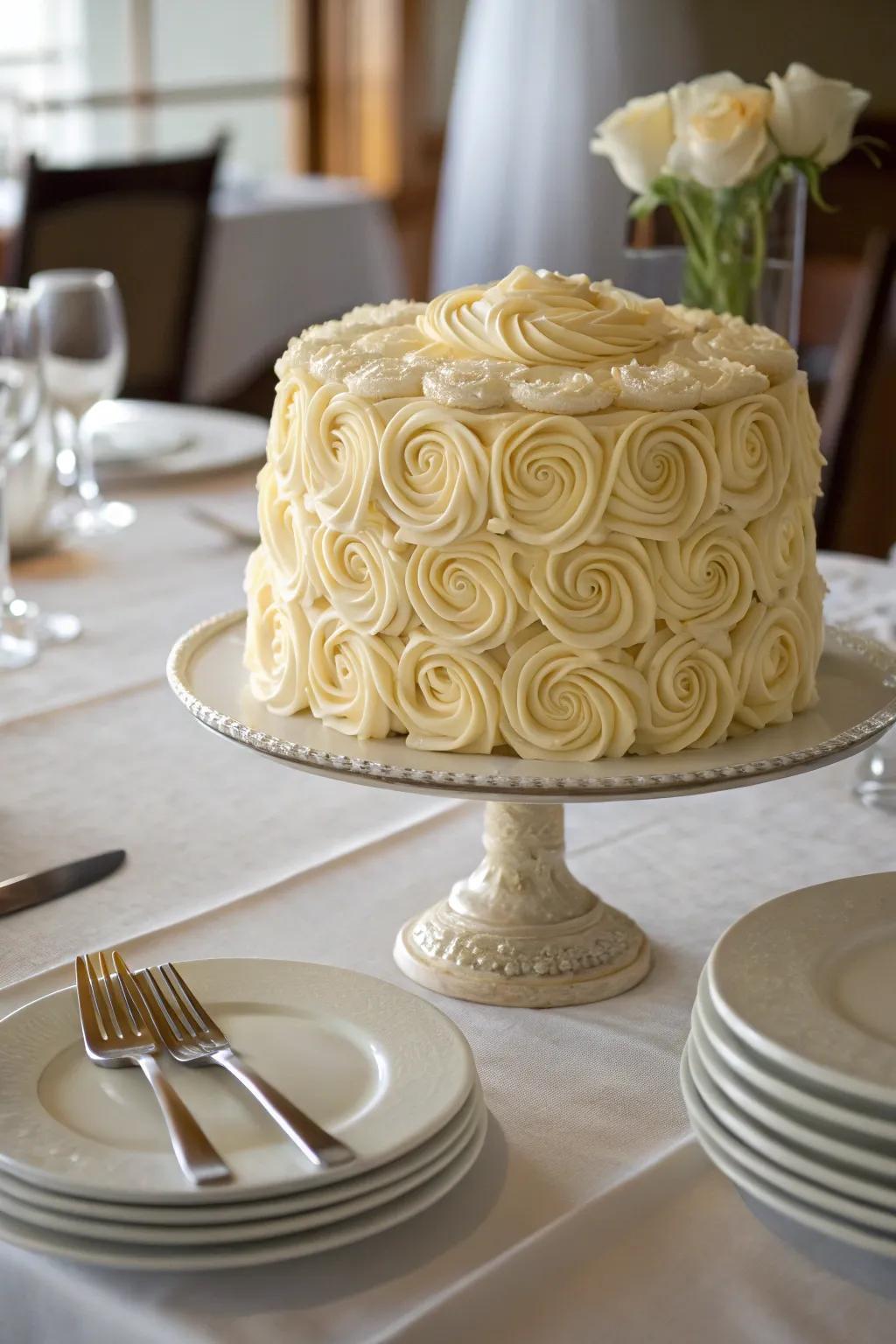 Timeless sweet cream rosettes creating a garden-like cake