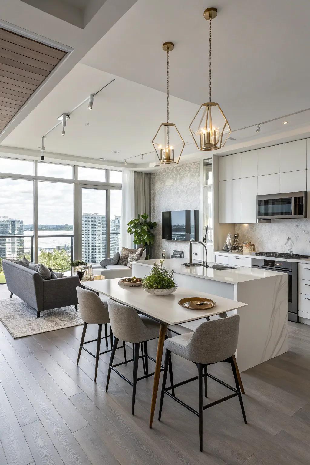 An open design promotes a fluid connection between the cooking and living zones.