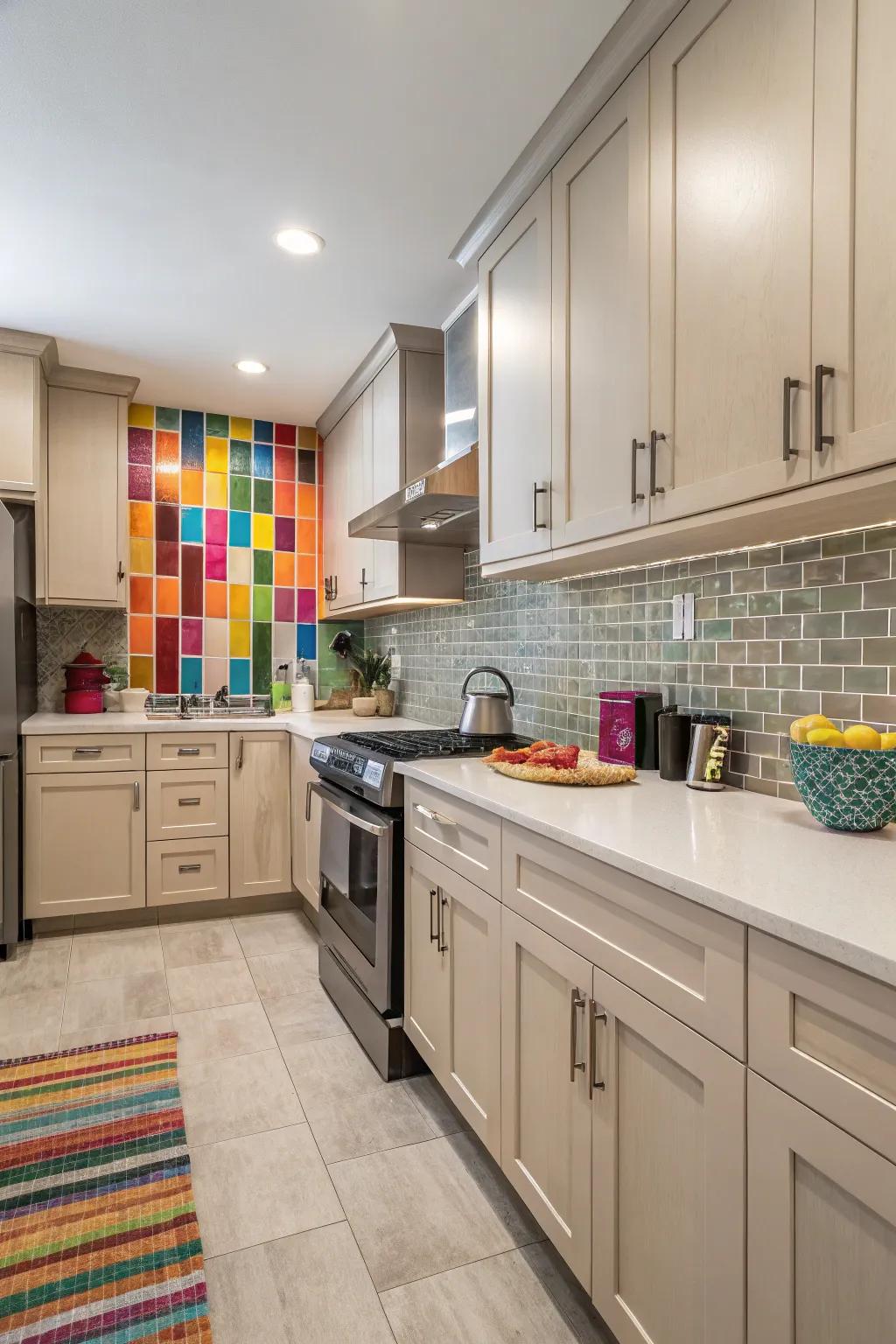 Striking color highlights inject personality into neutral cooking spaces.