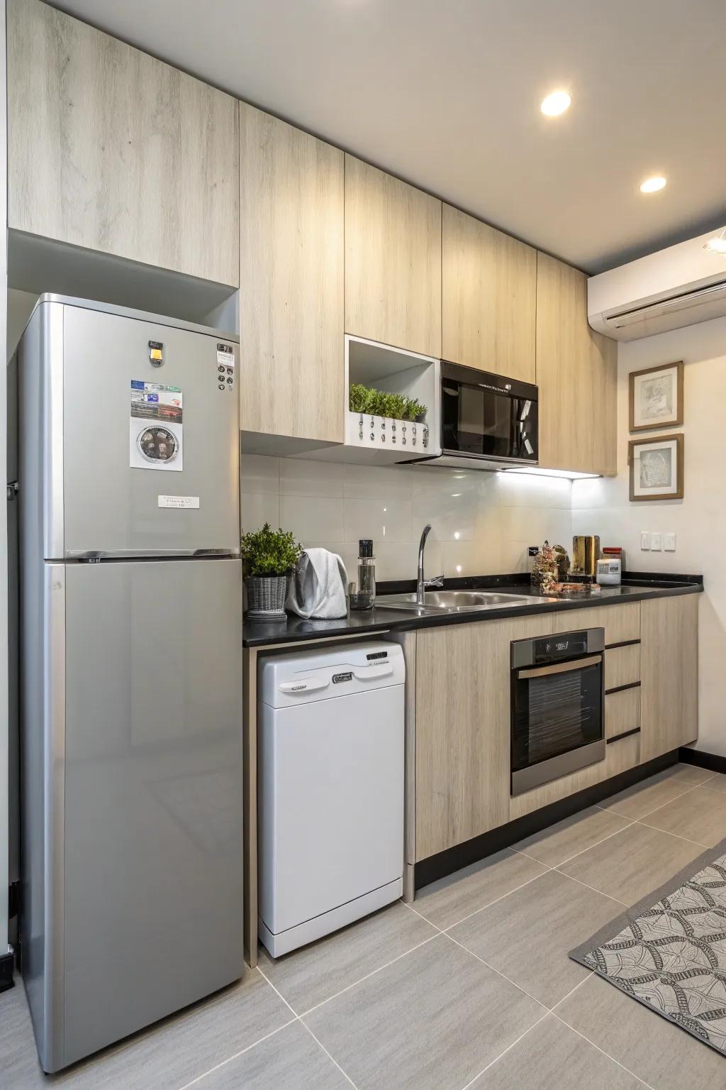 Small-scale appliances save space while maintaining full functionality.