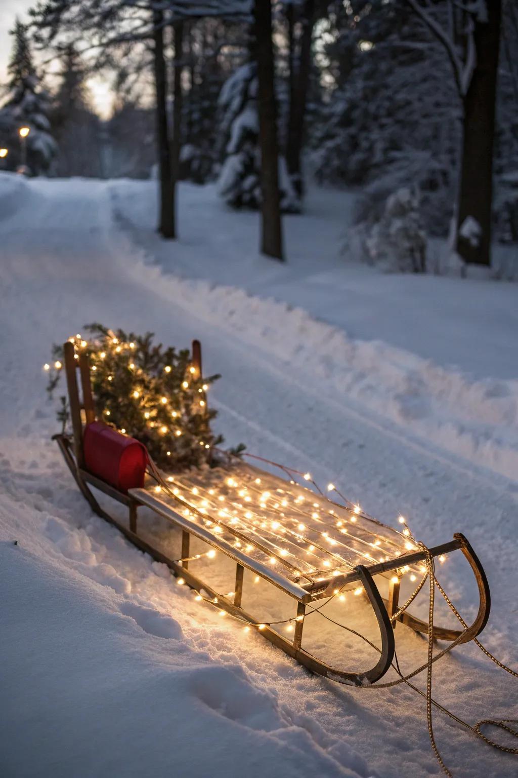 A sled aglow with radiant lights