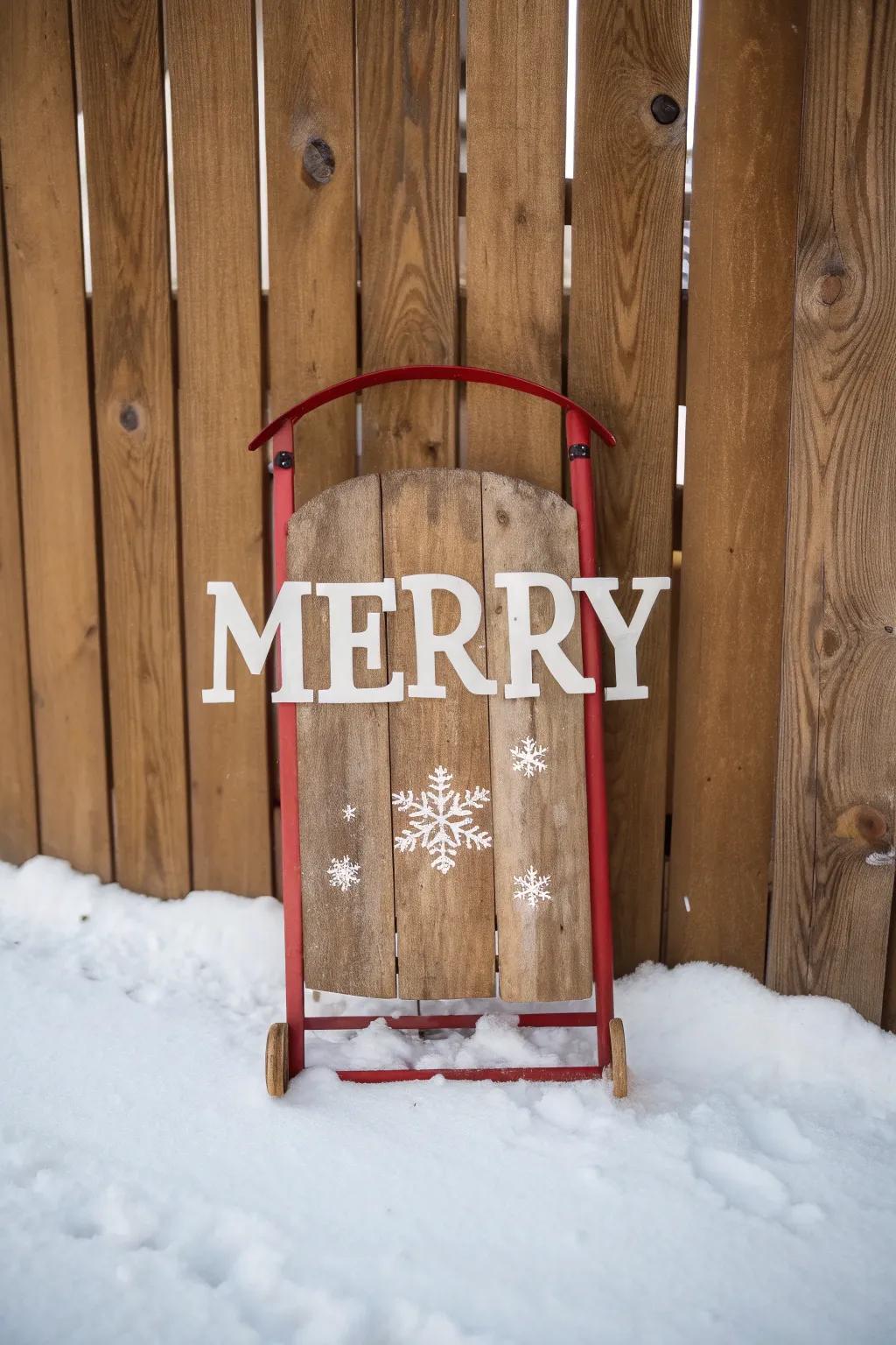 A captivating sled showcasing a cheerful holiday message