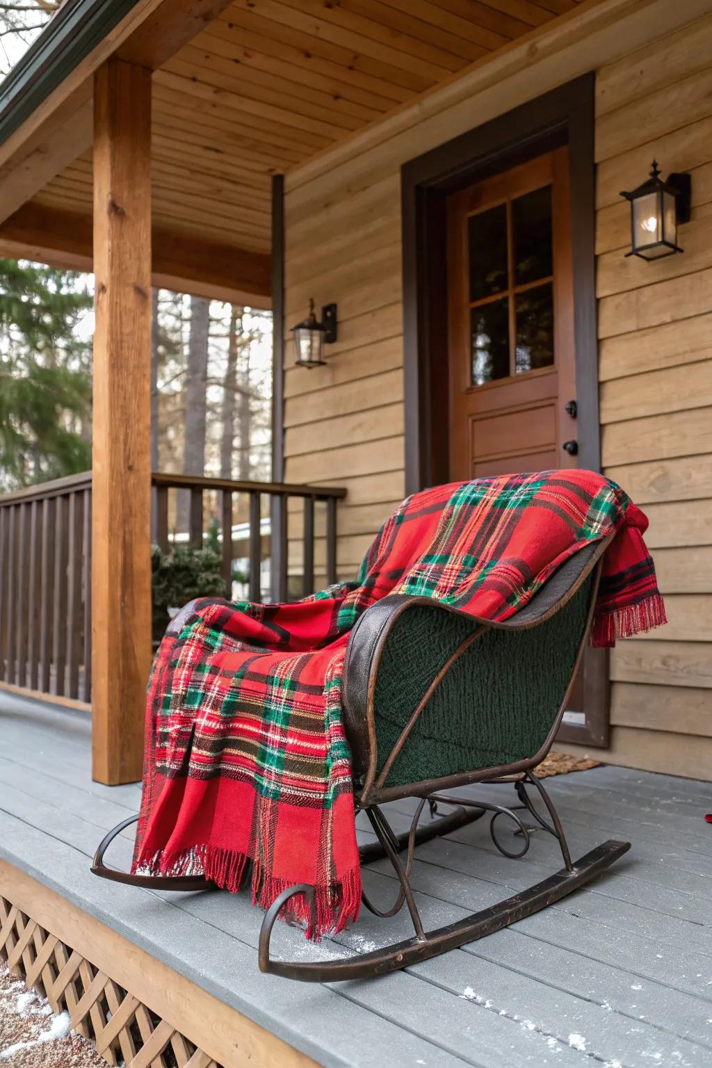 A snug sled featuring a plaid throw blanket