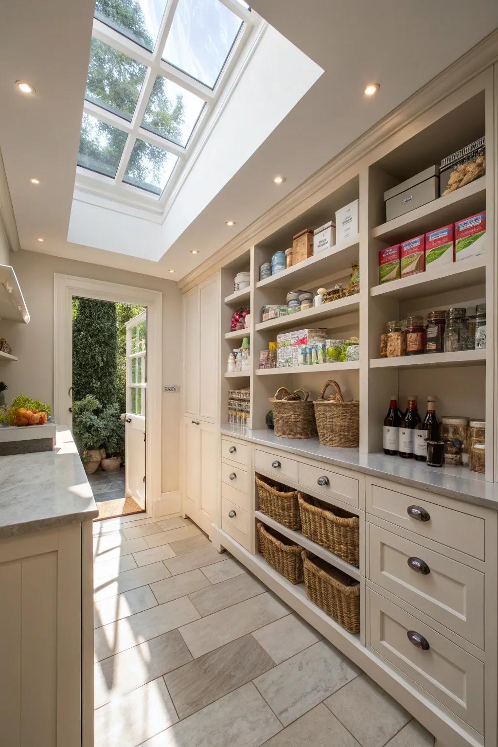 Appropriate illumination transforms your pantry into an appealing space.