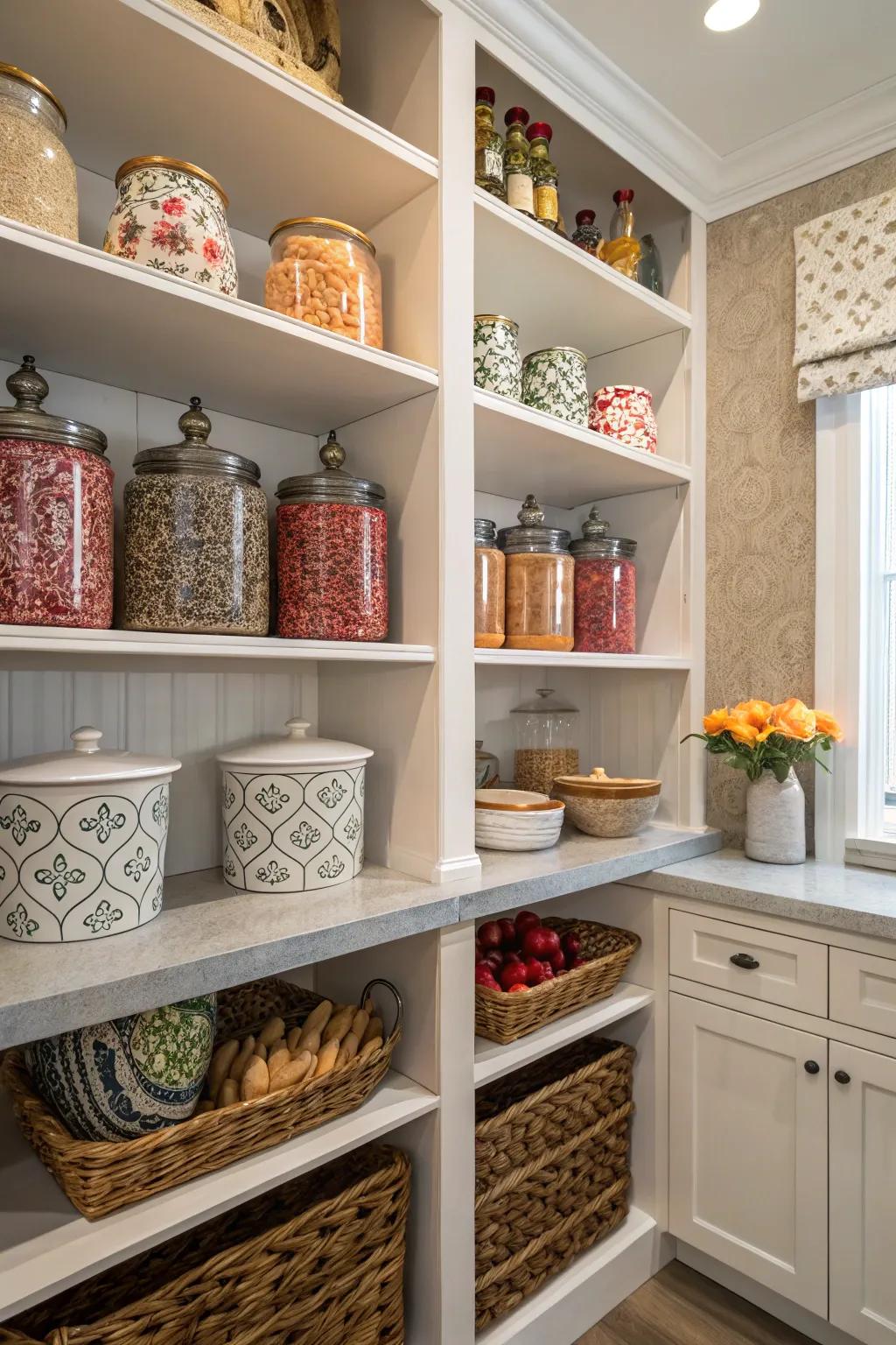 Decorative touches personalize and beautify your pantry.