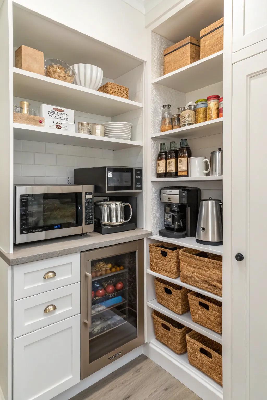 Integrated appliances incorporate convenience into your pantry.