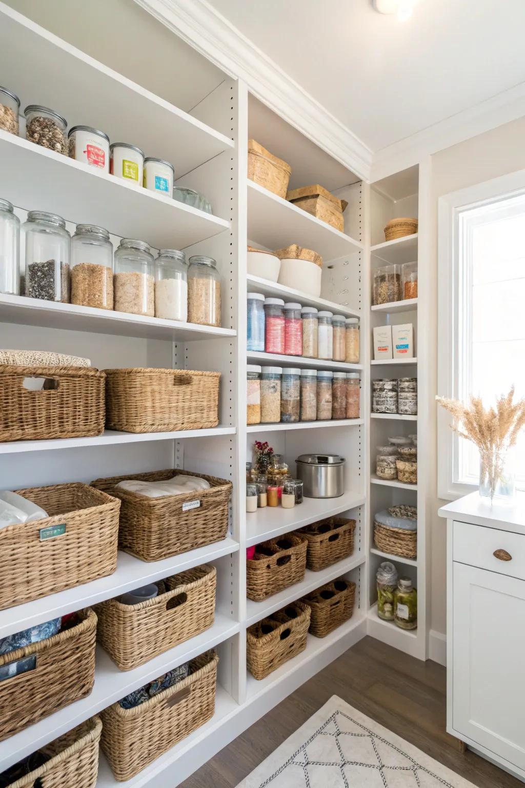 Adjustable shelving ensures your pantry is versatile for all storage requirements.