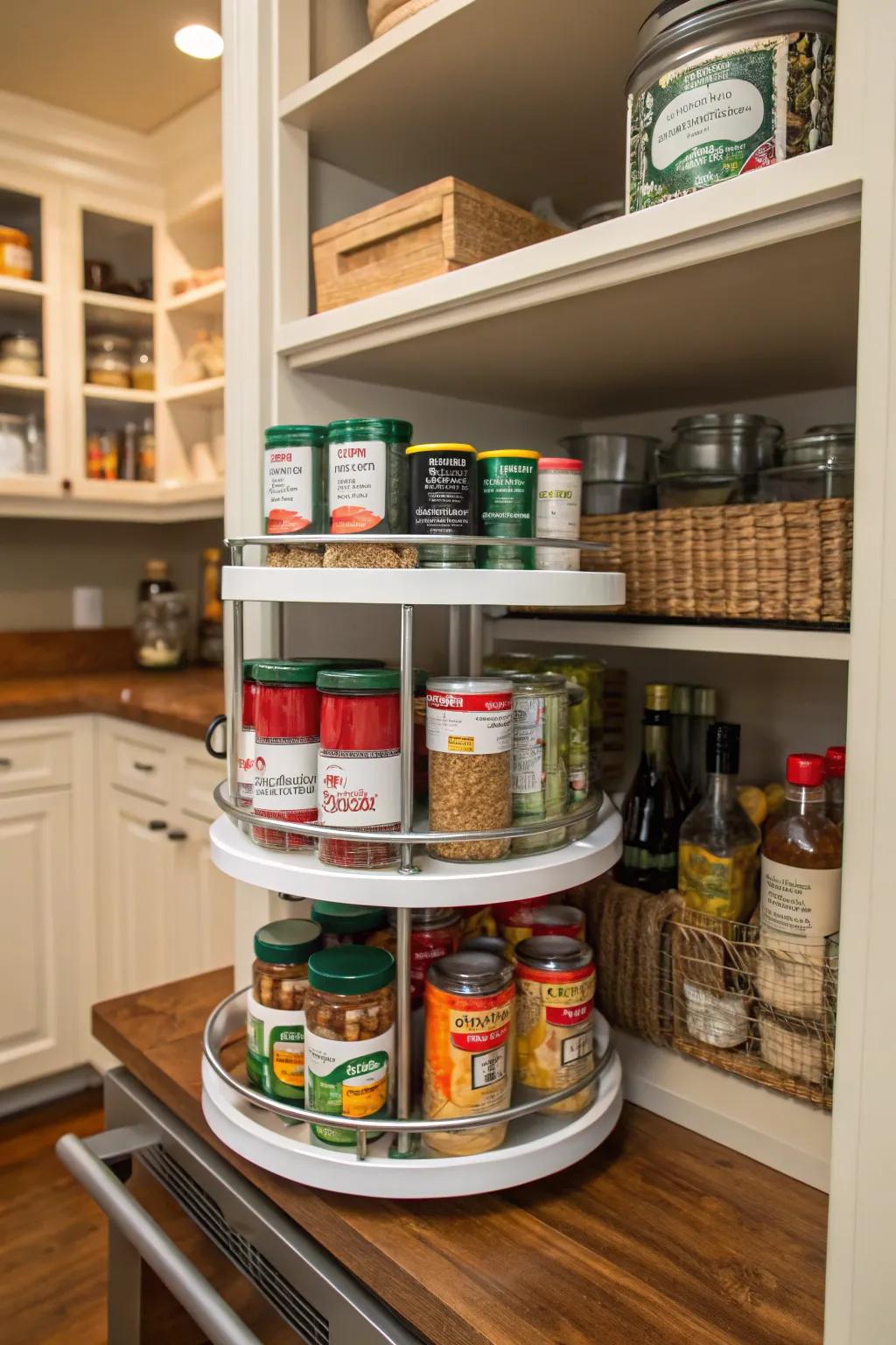 Maximize corner space using a handy carousel.