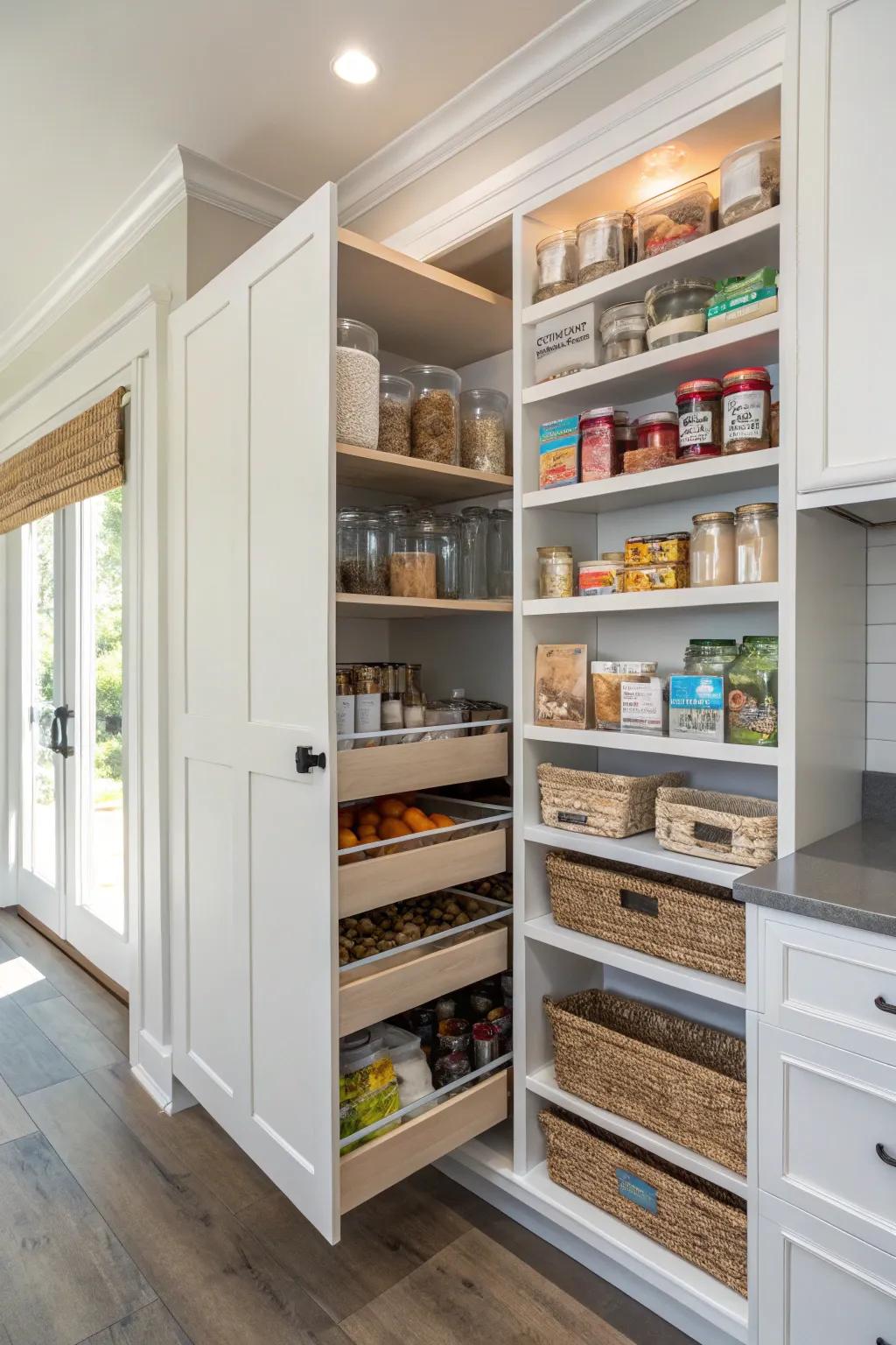 Concealed storage sustains your pantry's tidiness and clutter-free state.