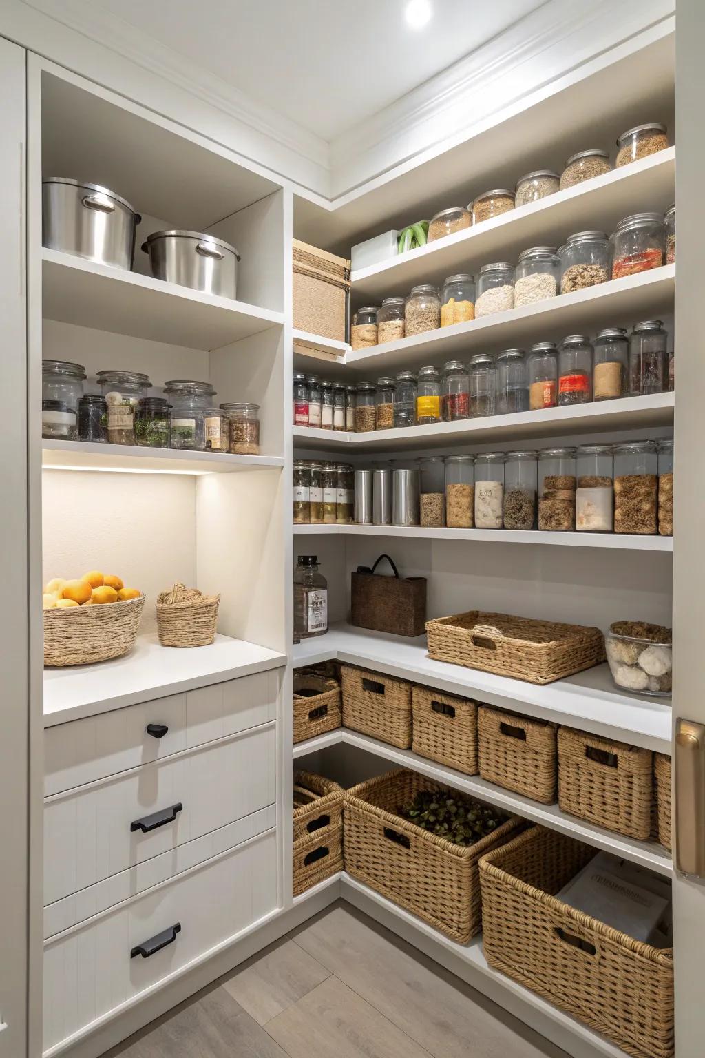 Open shelving incorporates flair and entry to your pantry.