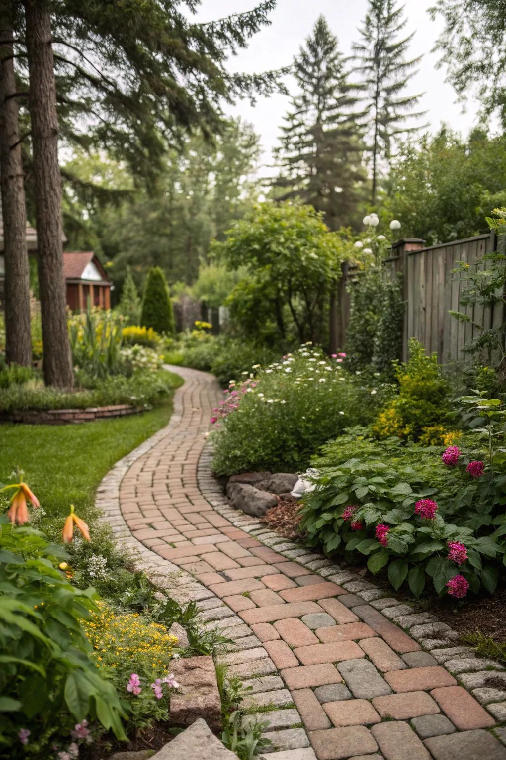 Blending materials introduces texture and character to your side yard.