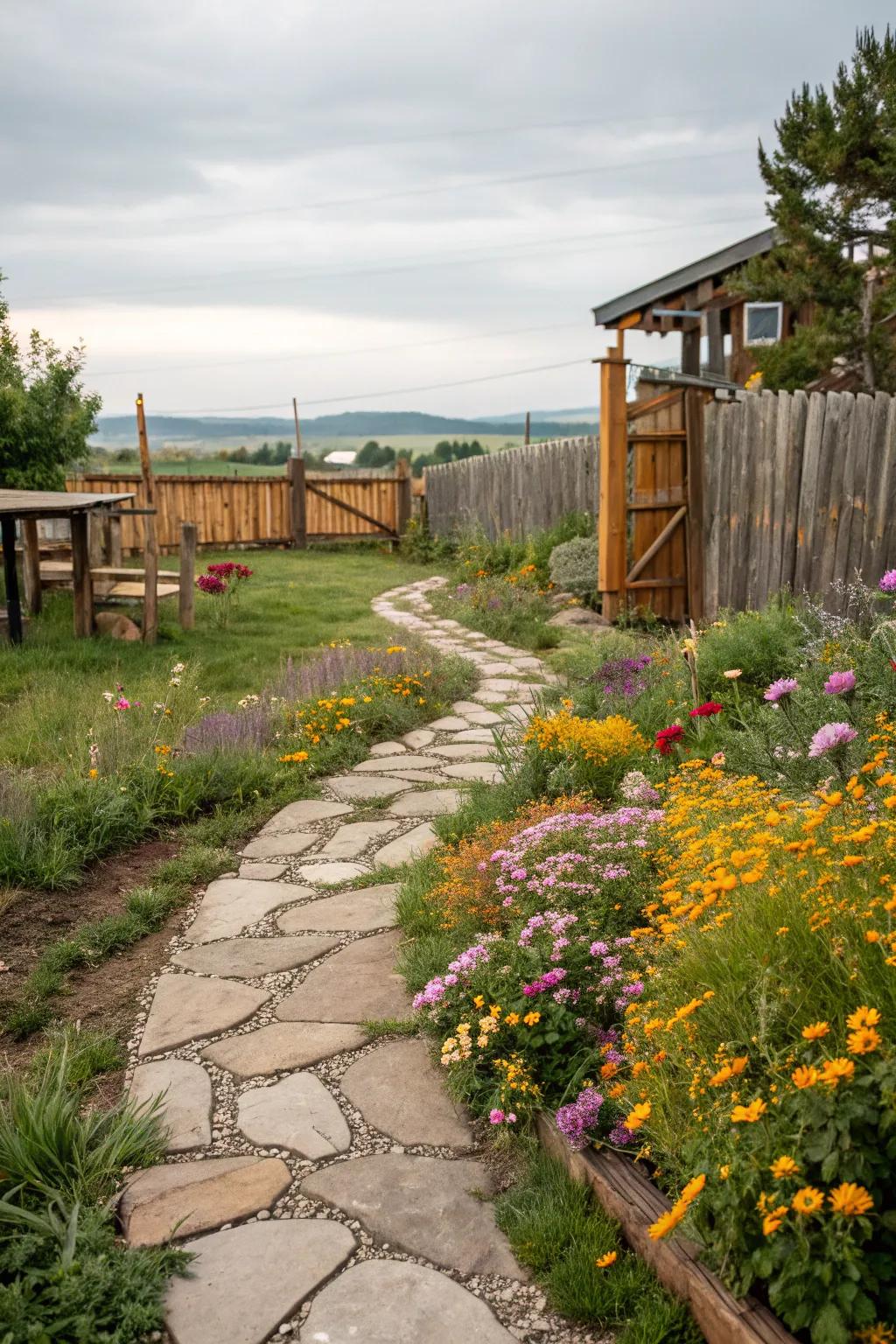 Flagstone paths bring a countryside charm to any yard area.