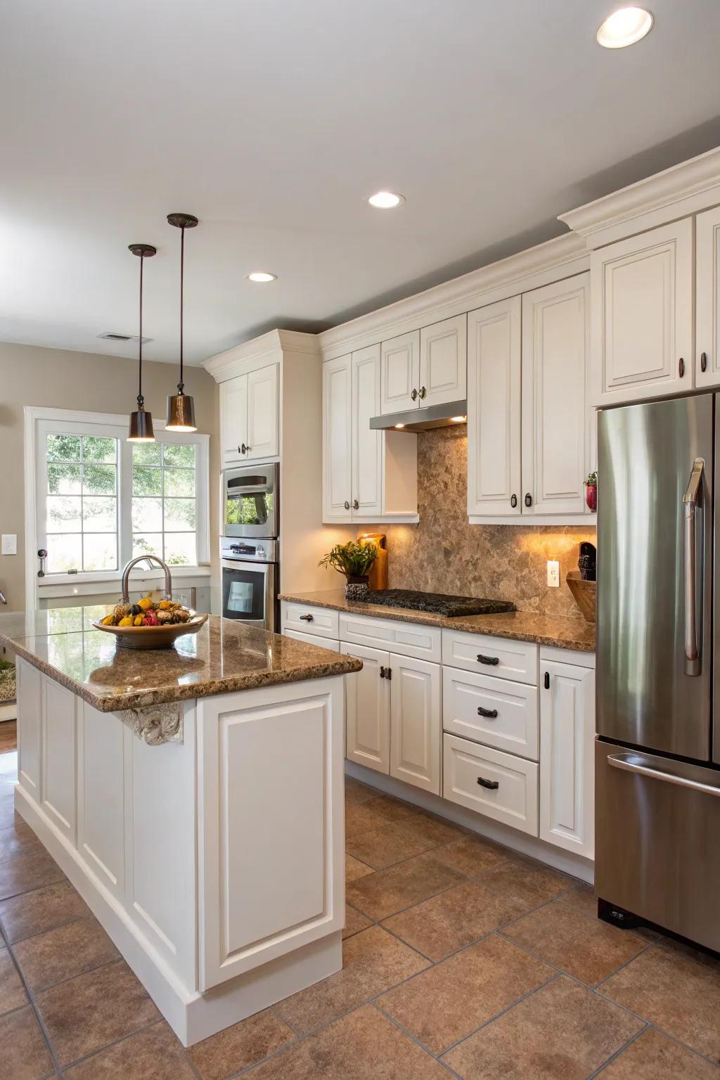 L-shaped layout maximizes space and functionality.