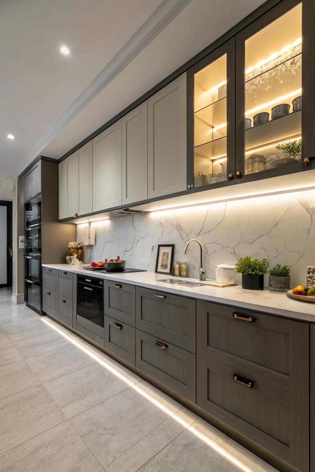 Concealed lighting adds ambiance and functionality.