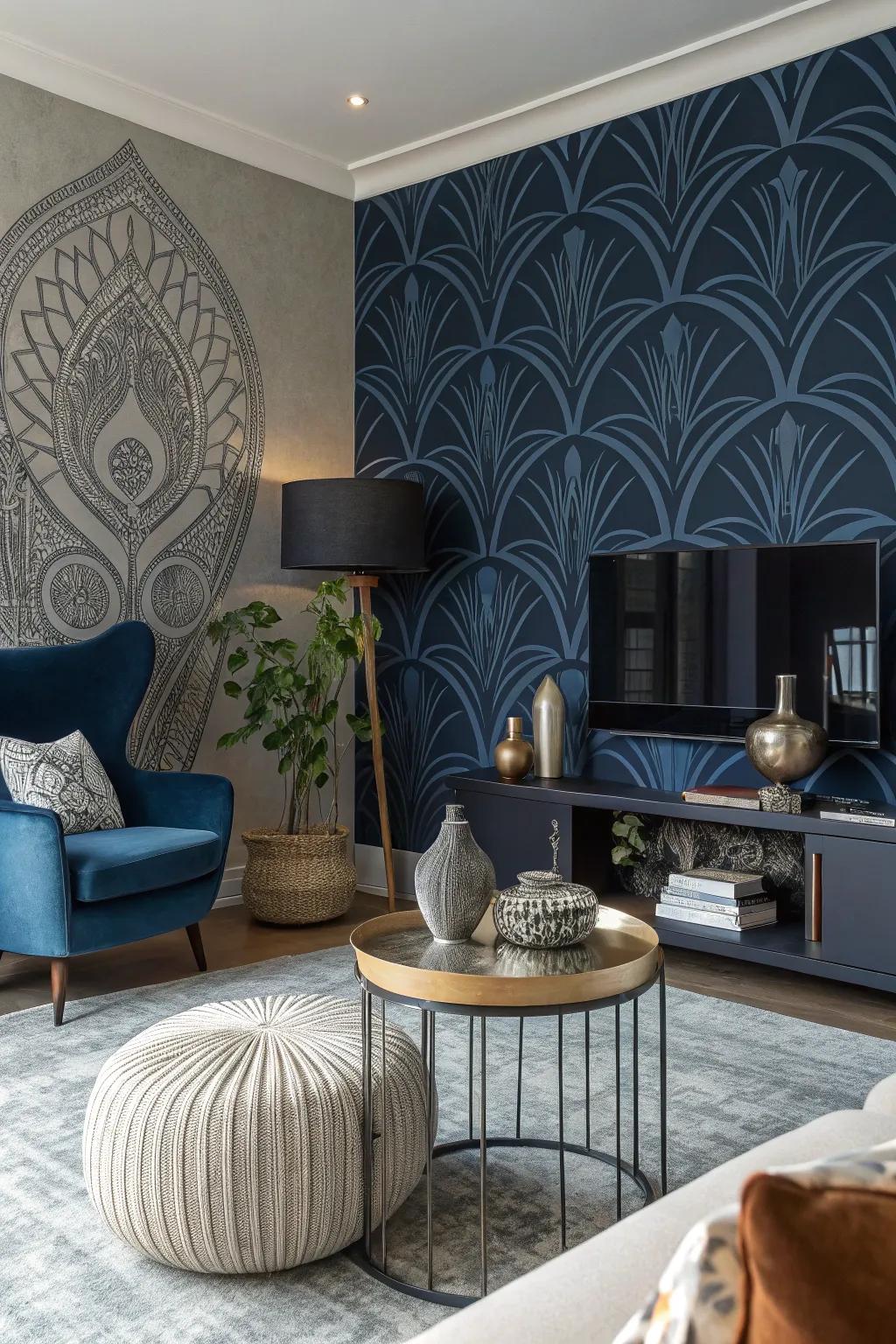 Abstract deep blue wall covering for the art enthusiast in you.