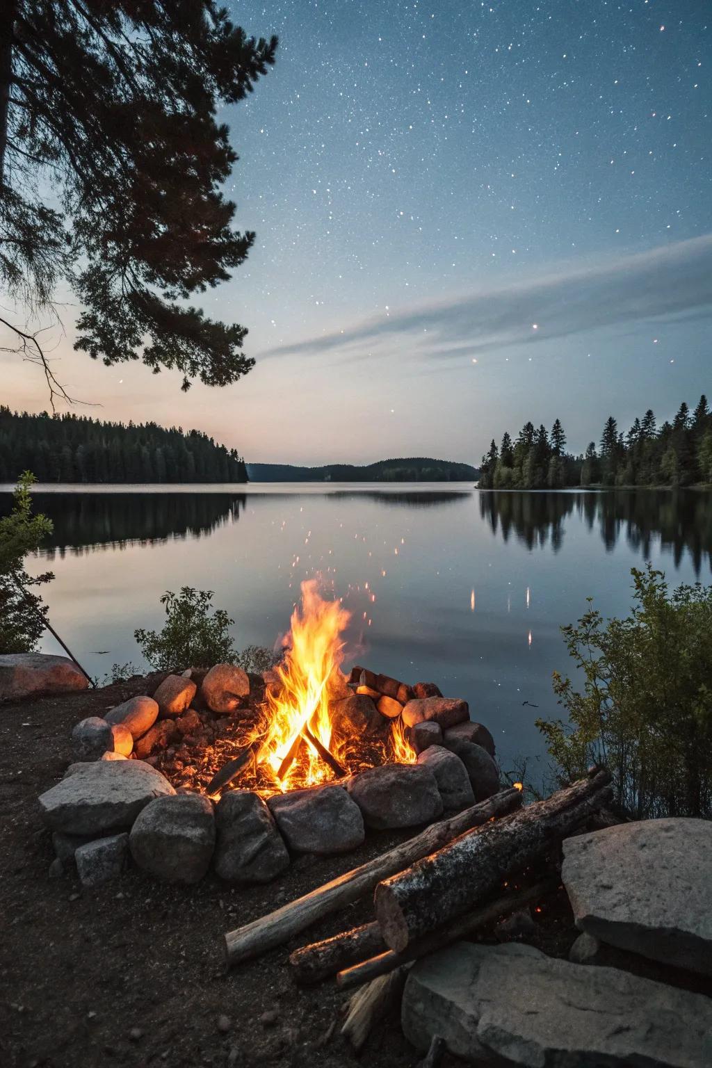 Mixing fire and water creates a beautiful lakeside mood.