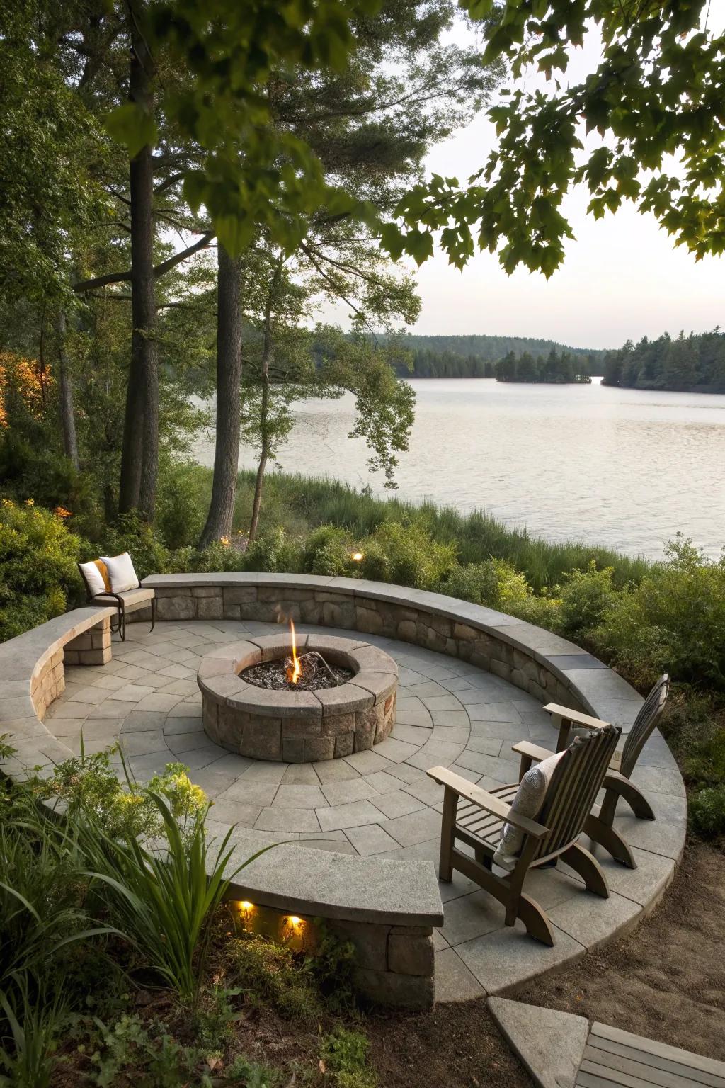 Built-in seating makes your fire pit area look elegant and work well.