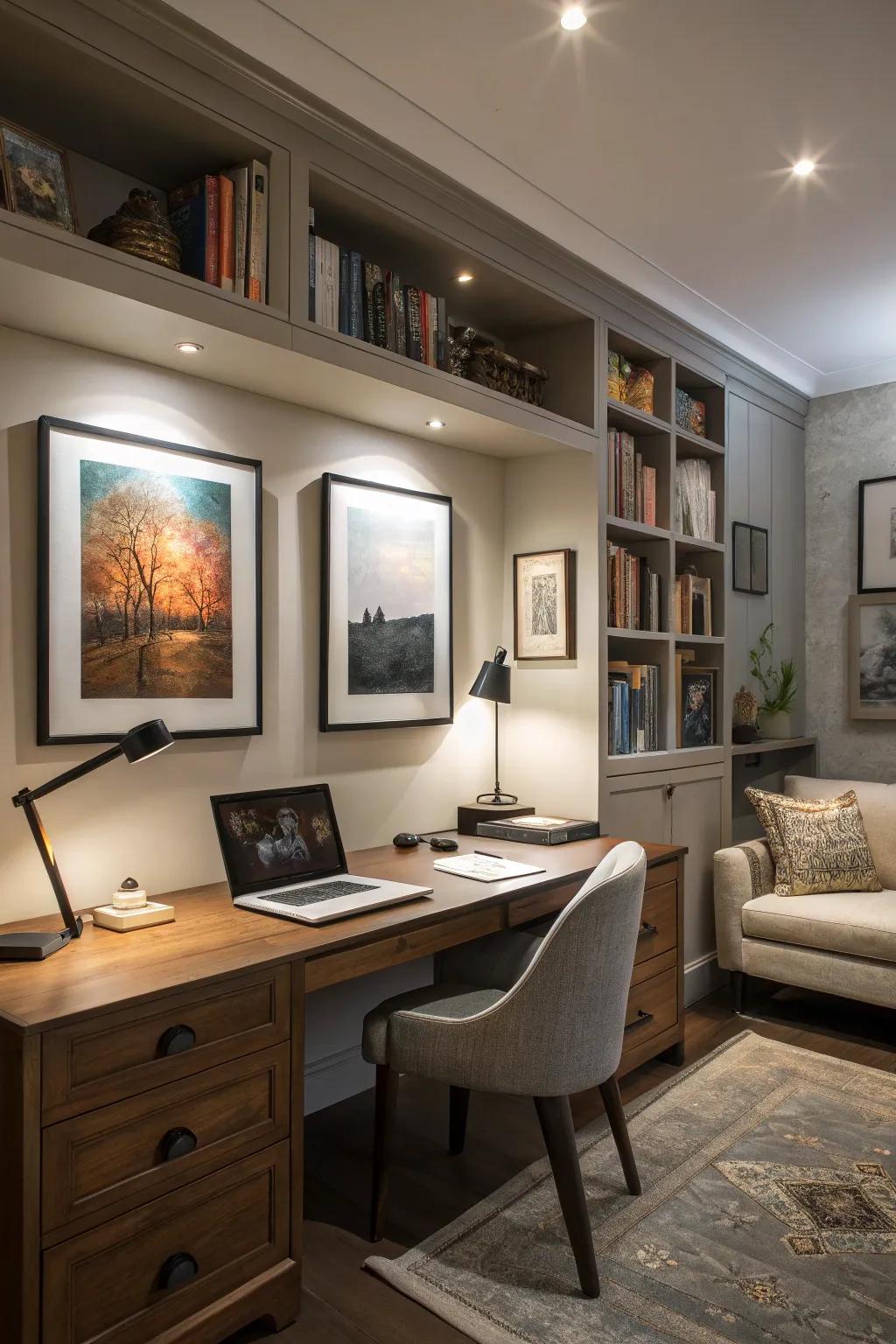 Highlighter and task lighting bring out the best in office decor.