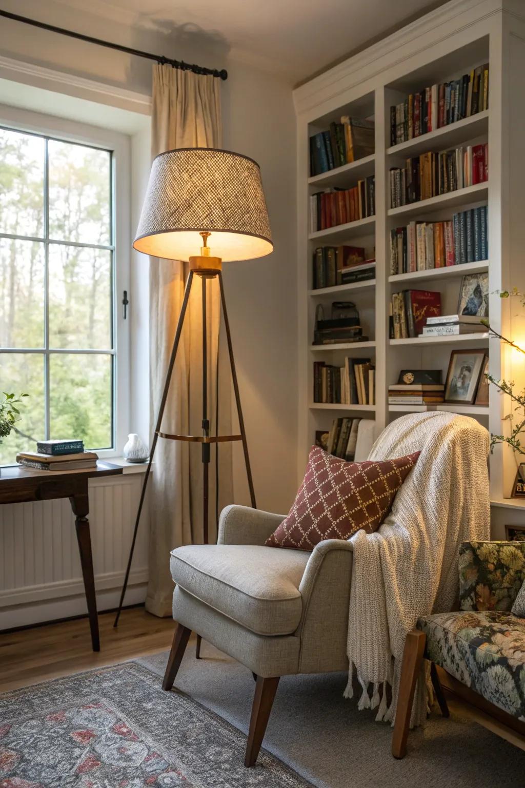 Floor lamps create a balanced and comfortable lighting environment.