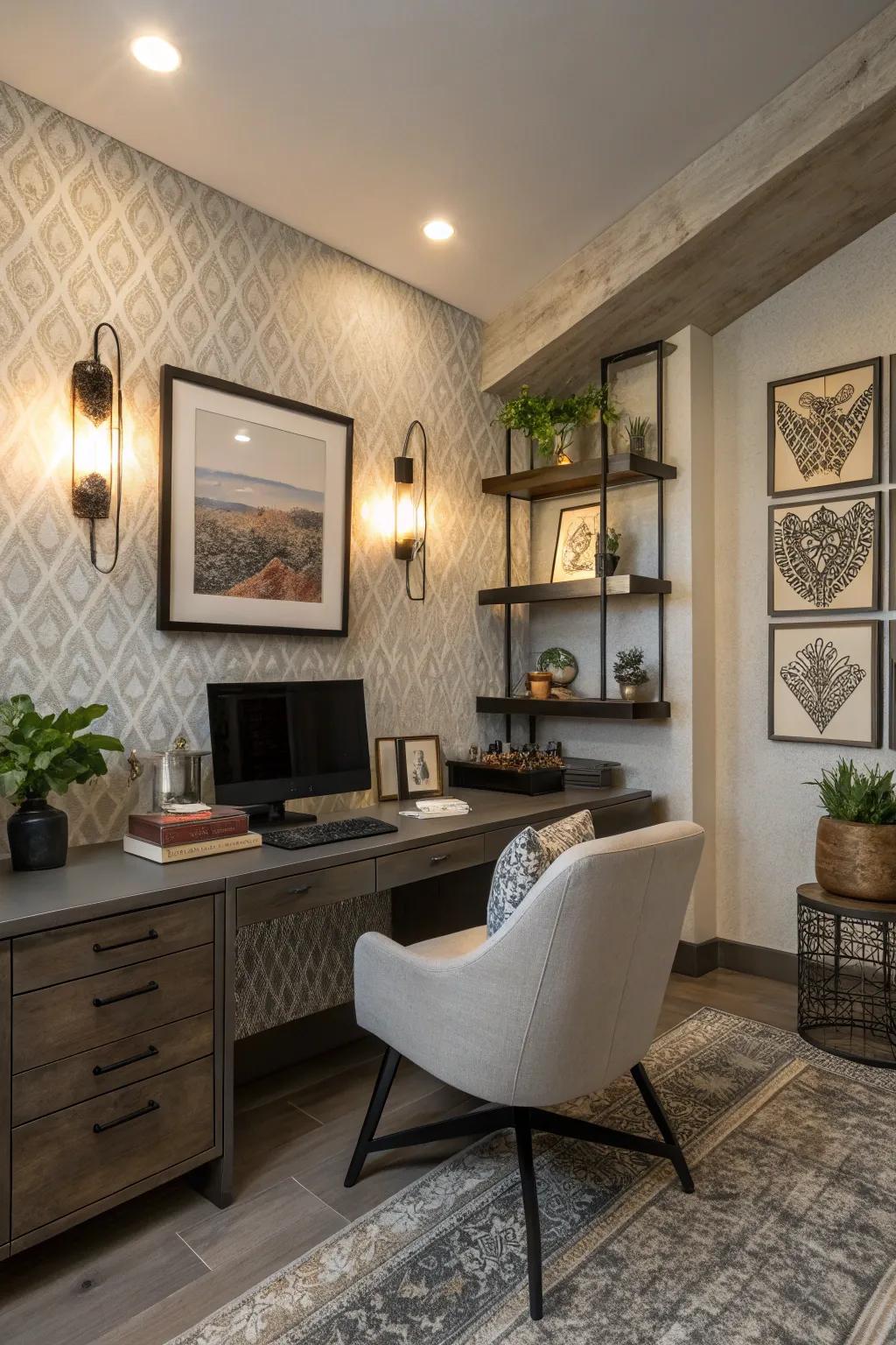 Wall sconces add depth and highlight architectural features.