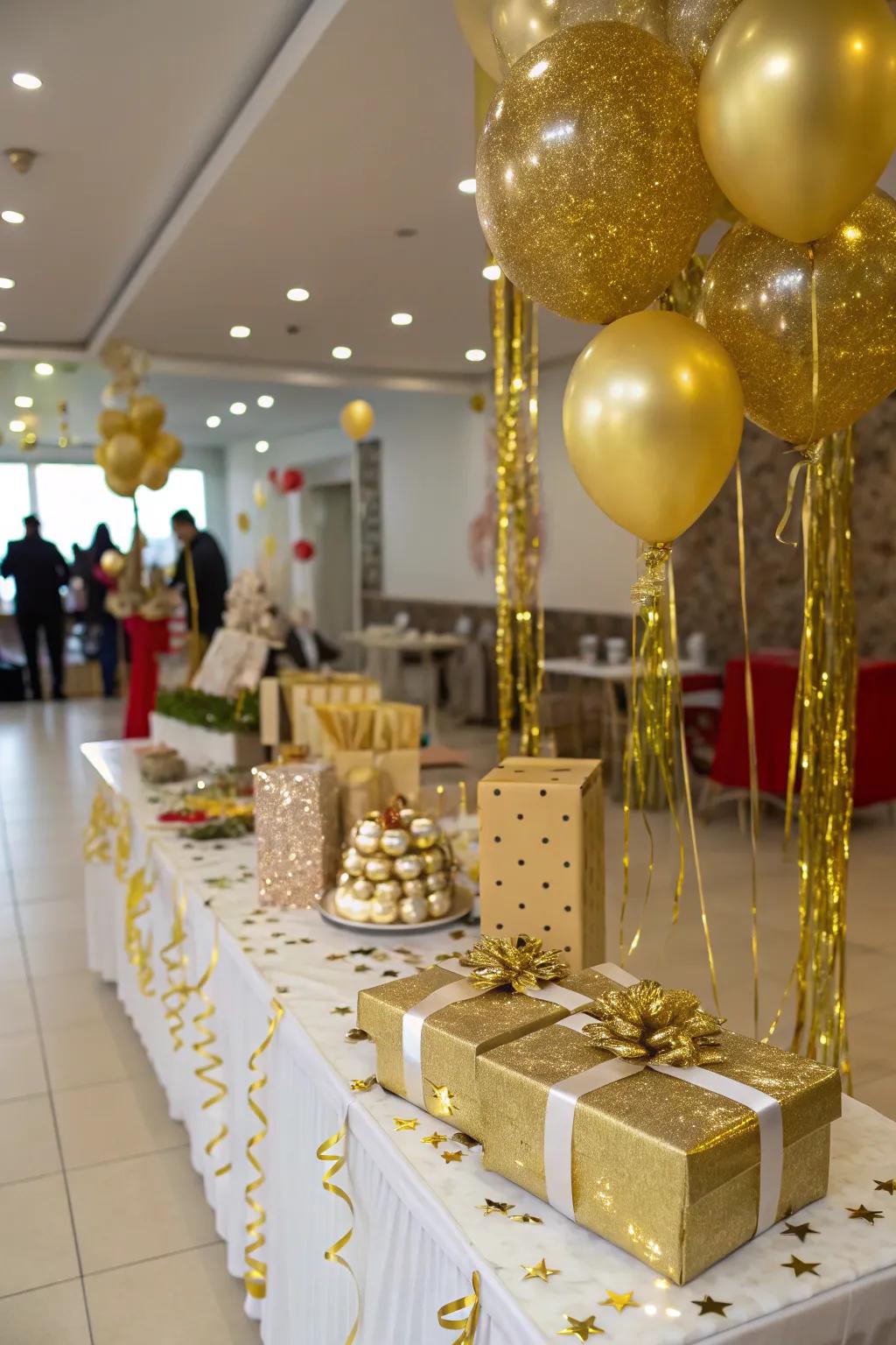 Gold party favors are a memorable way to thank your guests.