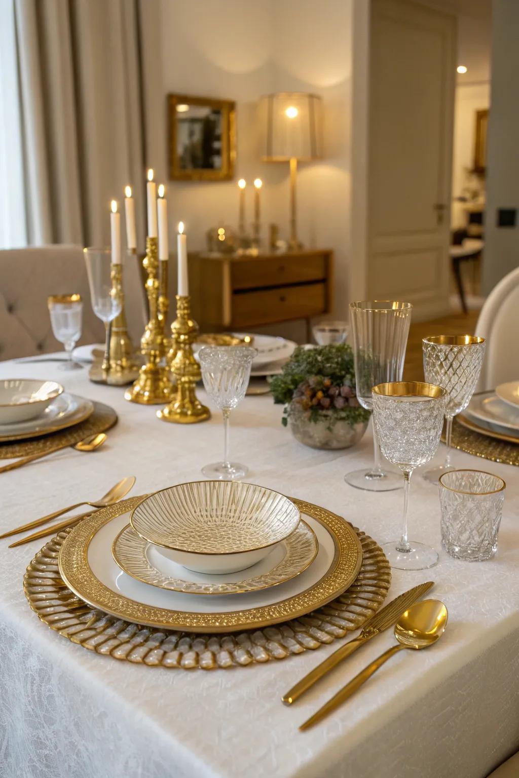 Gold-finished tableware adds sophistication to your birthday dining ambiance.