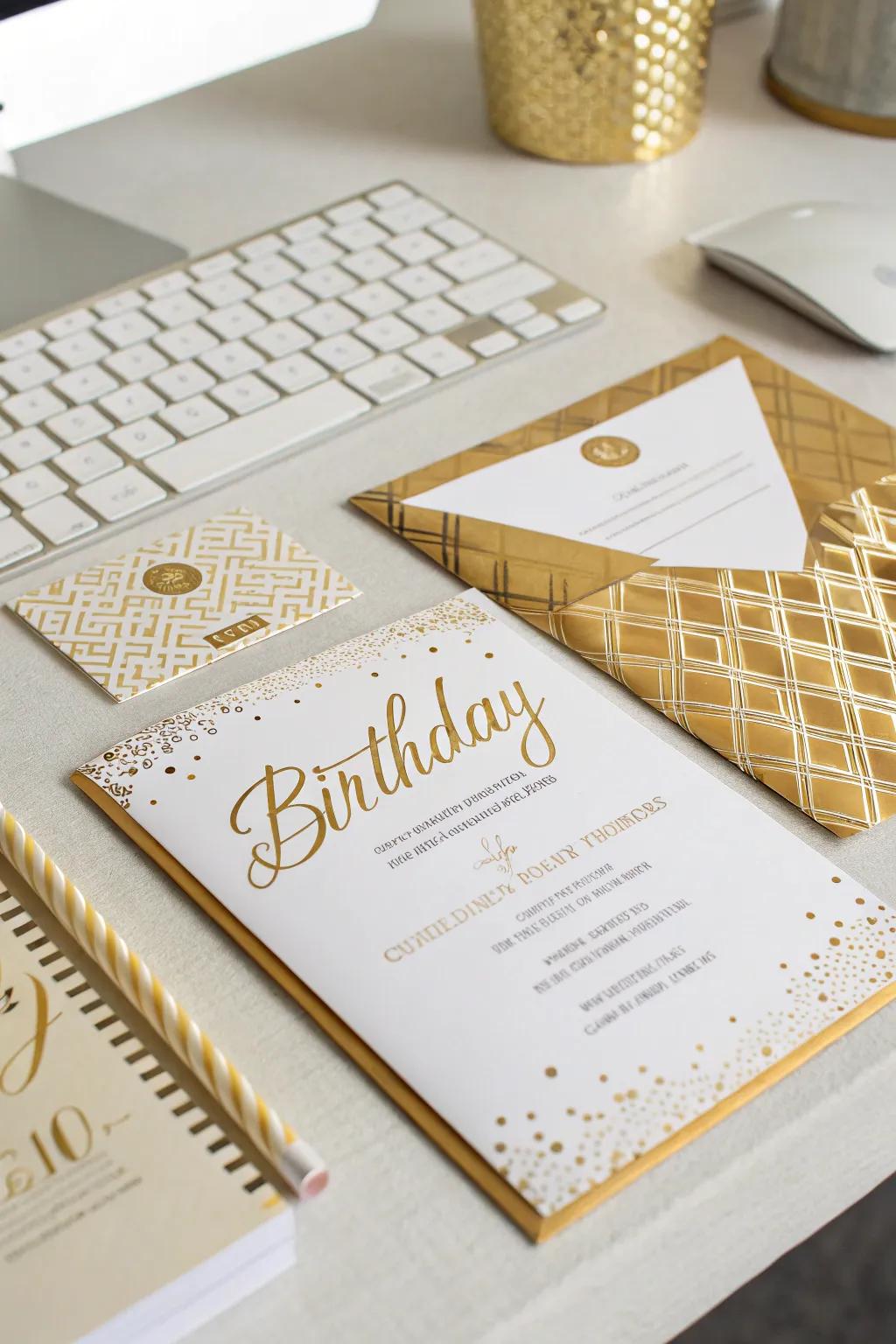 Gold foil invitations set the tone for your birthday celebration.