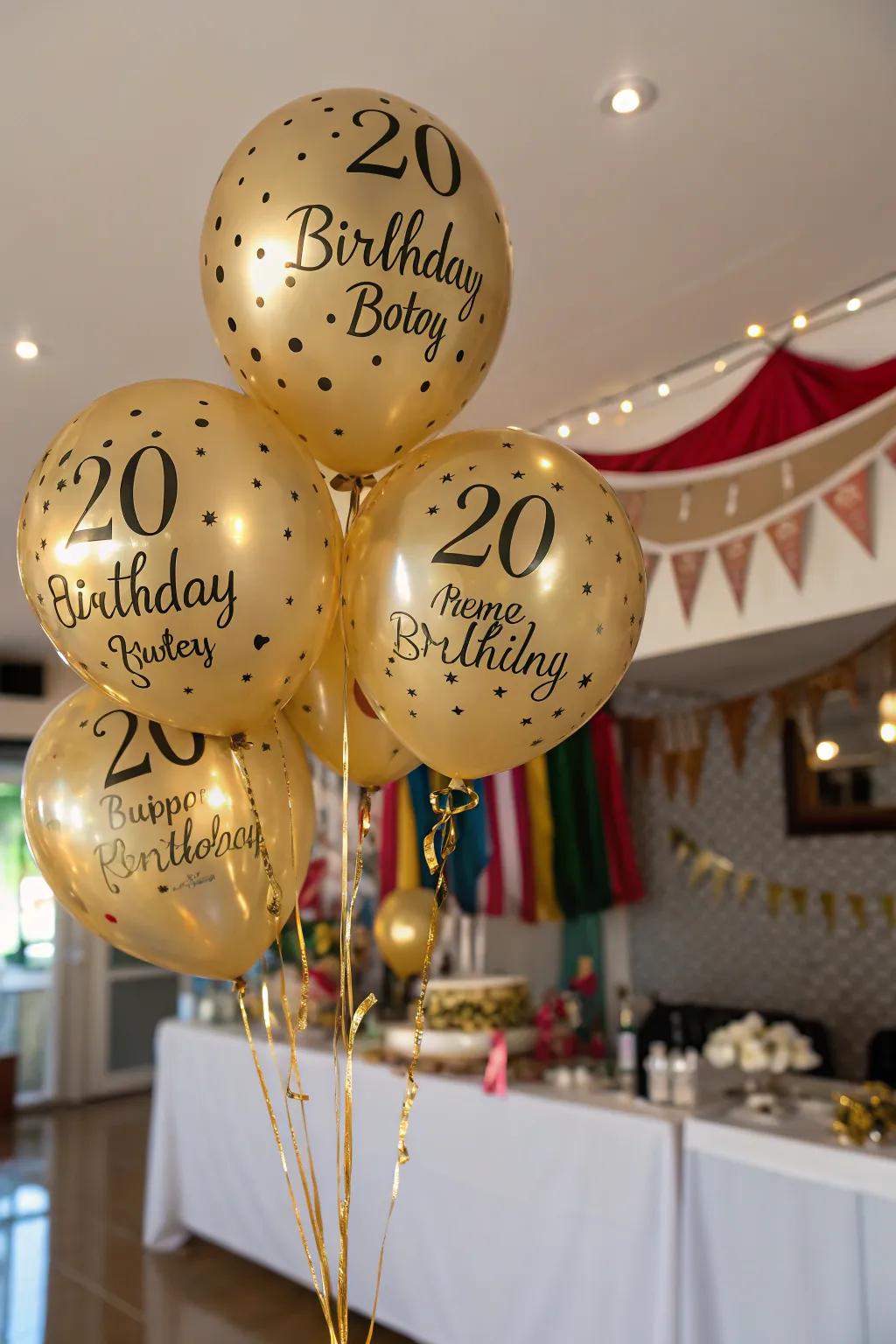 Personalized gold balloons add a special touch to your birthday decor.